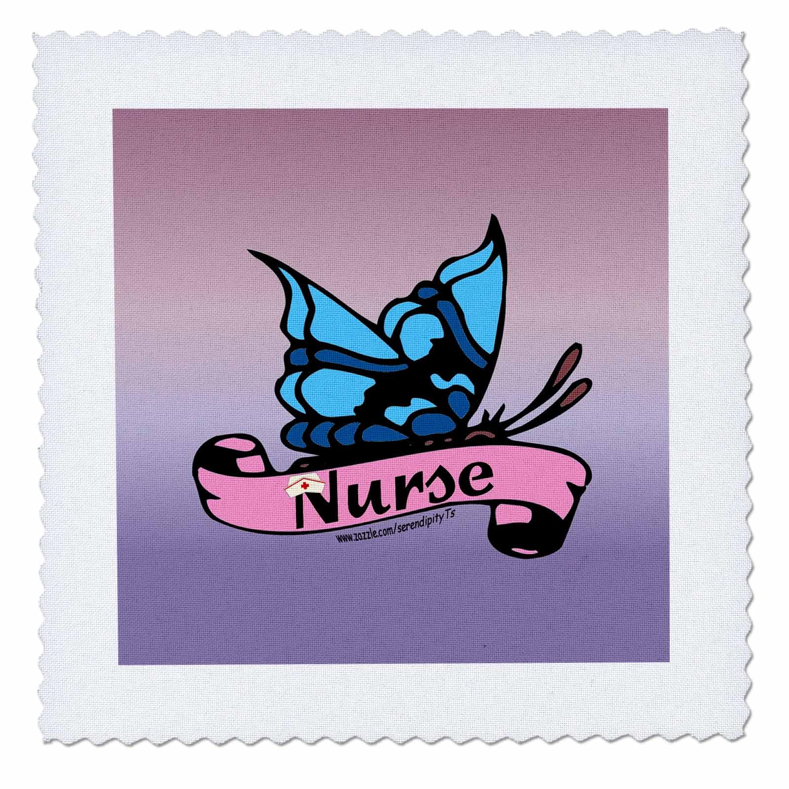 3D Rose Nurse Butterfly Ribbon Quilt Square - 10x10 Inch Fabric Patch for DIY Quilting, Sewing, and Craft Projects | Perfect for Nurses, Medical Professionals, and Butterfly Lovers