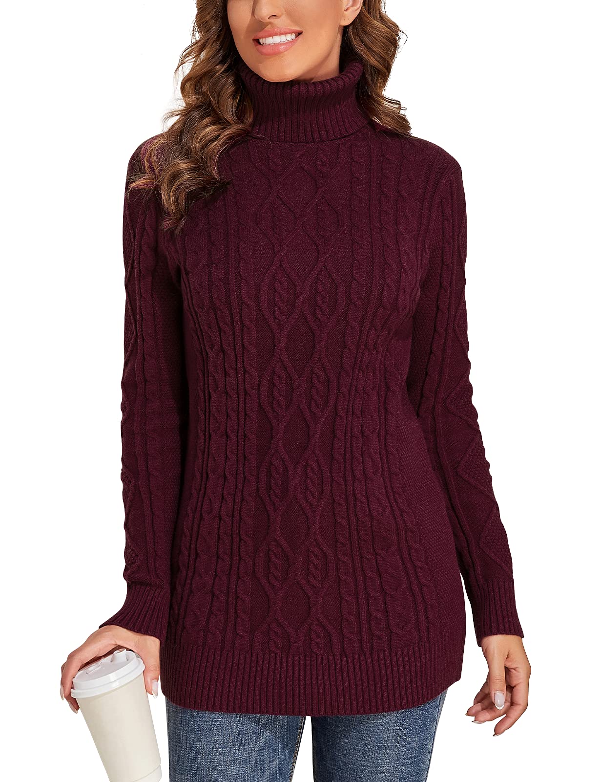 PrettyGuide Women's Long Turtleneck Sweater - Plus Size Cable Knit Tunic Top for Winter | Cozy & Warm Pullover for Office, Casual Outfits & Holiday Season
