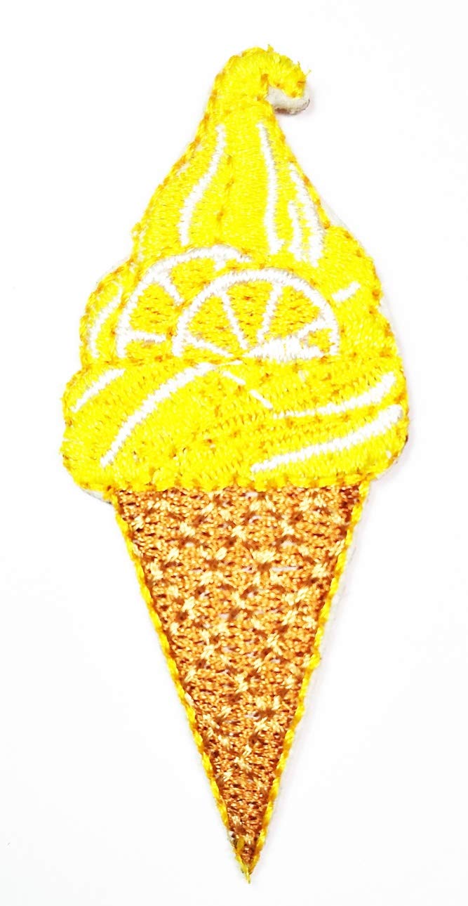 Mini Ice Cream Cone Lemon Fruit Iron-On Patch - Cartoon Embroidered Applique for Kids - Sew or Iron-On for Pants, Jackets, Polo T-Shirts, Hats & Backpacks - Perfect for DIY Crafts, Costumes & Clothing Customization
