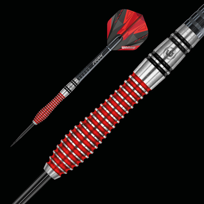 WINMAU Dennis Priestley Special Edition RED Darts - 90% Tungsten Steel Tip Darts 24g for Professional Players & Dart Enthusiasts - Perfect for Tournaments, Pubs, and Home Practice