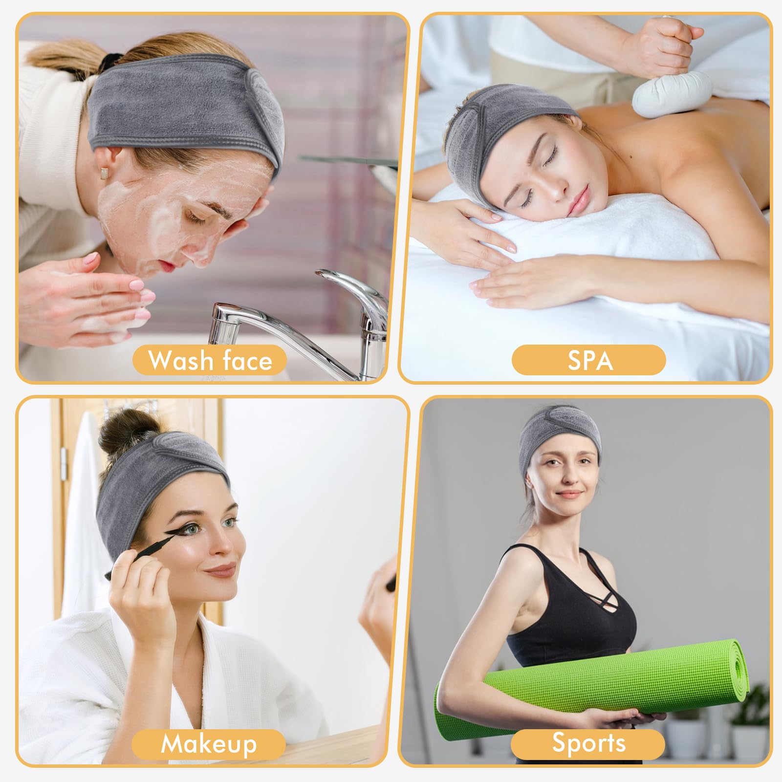 SINLAND Adjustable Spa Headband for Women - 6 Pack with Magic Tape, Soft Hair Wrap for Face Care, Makeup, Sports & Skincare - Perfect for Yoga, Gym & Beauty Routine