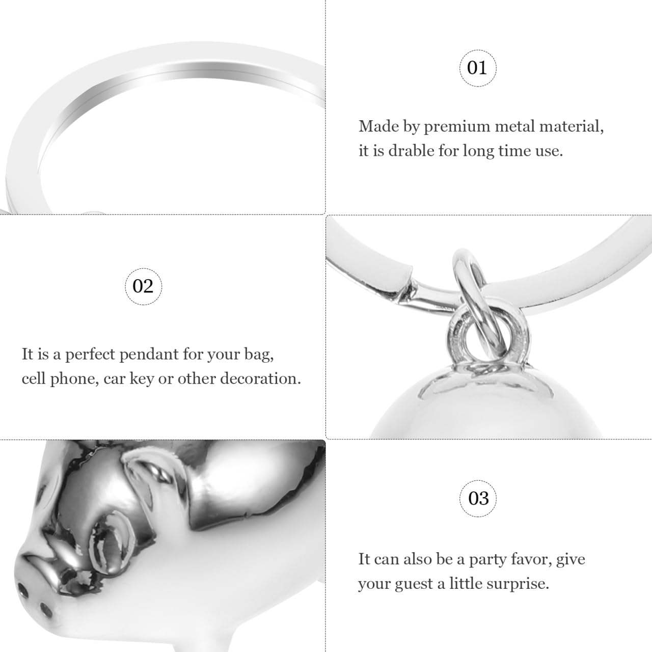 Cute Pig Keychain for Women - Silver Creative Keyring for Car Keys, Purse & Bag Accessory - Perfect Gift & Decoration for Everyday Use