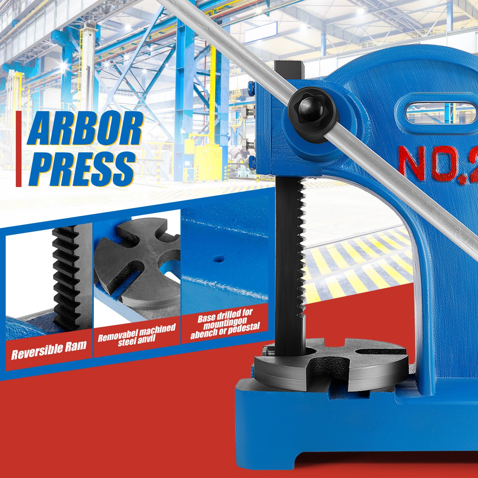 2 Ton Arbor Press - Heavy Duty Metal Desktop Manual Punch Press for Bending, Stamping & Metalworking | Perfect for Jewelry Making, Automotive Repair & DIY Projects