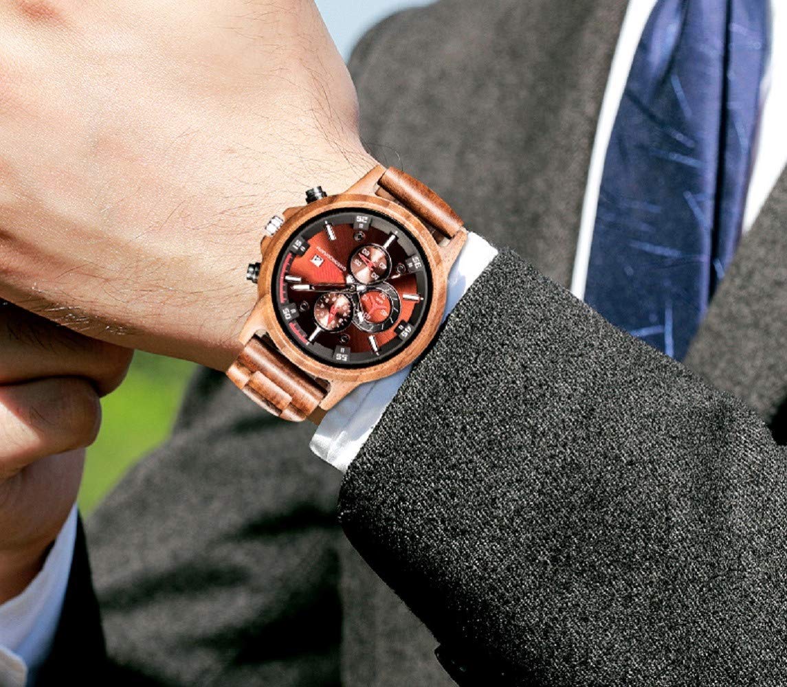 WASTIME Wooden Watch for Men & Women - Stylish Chronograph Military Casual Calendar Wooden Watch with Date Display | Perfect for Outdoor, Office & Everyday Wear
