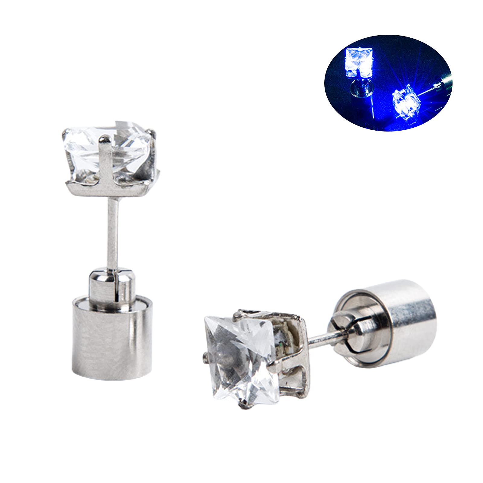 1Pc Blue Cubic Zirconia LED Luminous Stud Earrings for Women - Elegant Square Party Jewelry for Night Out, Club, and Special Occasions