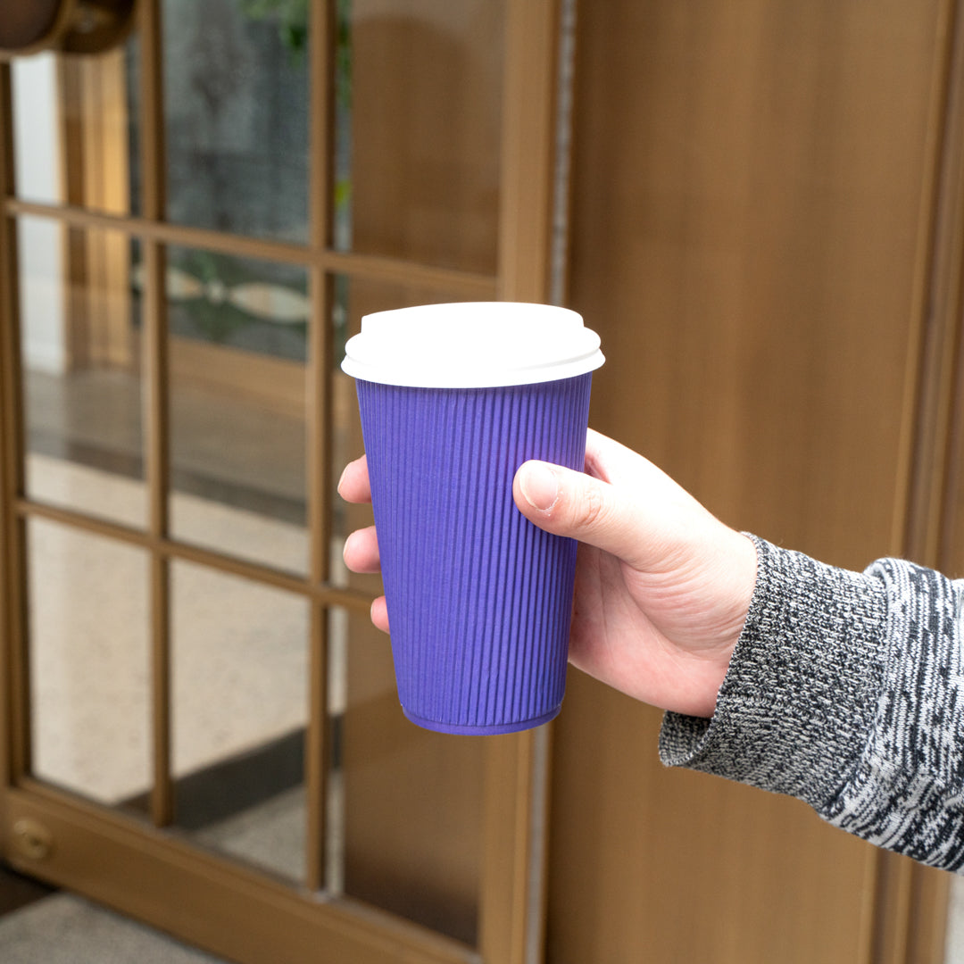 Premium 16 oz Royal Purple Paper Coffee Cups with Ripple Wall - 3.5