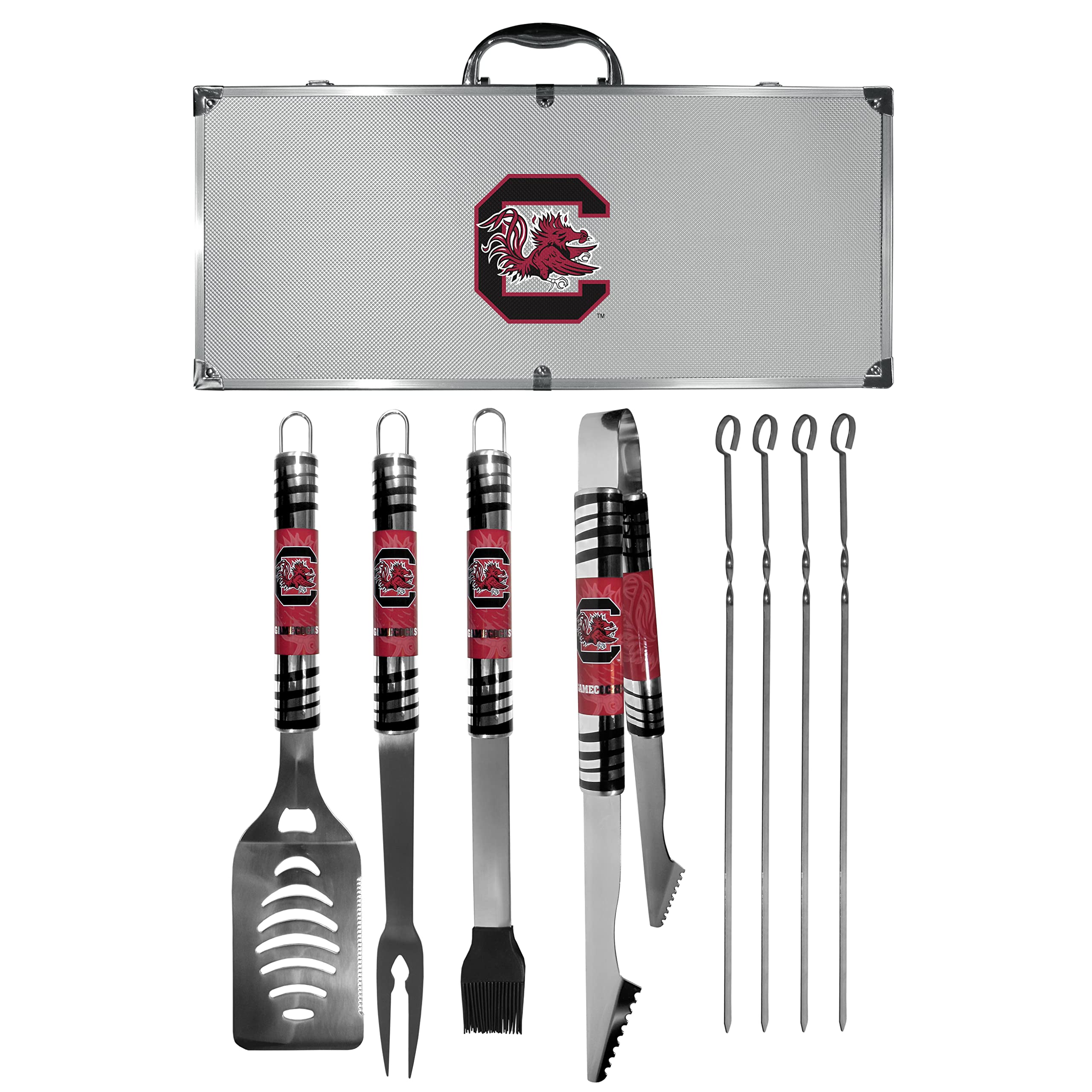 South Carolina Gamecocks 8-Piece Steel BBQ Grill Set with Case - Perfect for Tailgating, Backyard Parties & Outdoor Cooking | NCAA Siskiyou Sports Fan Shop