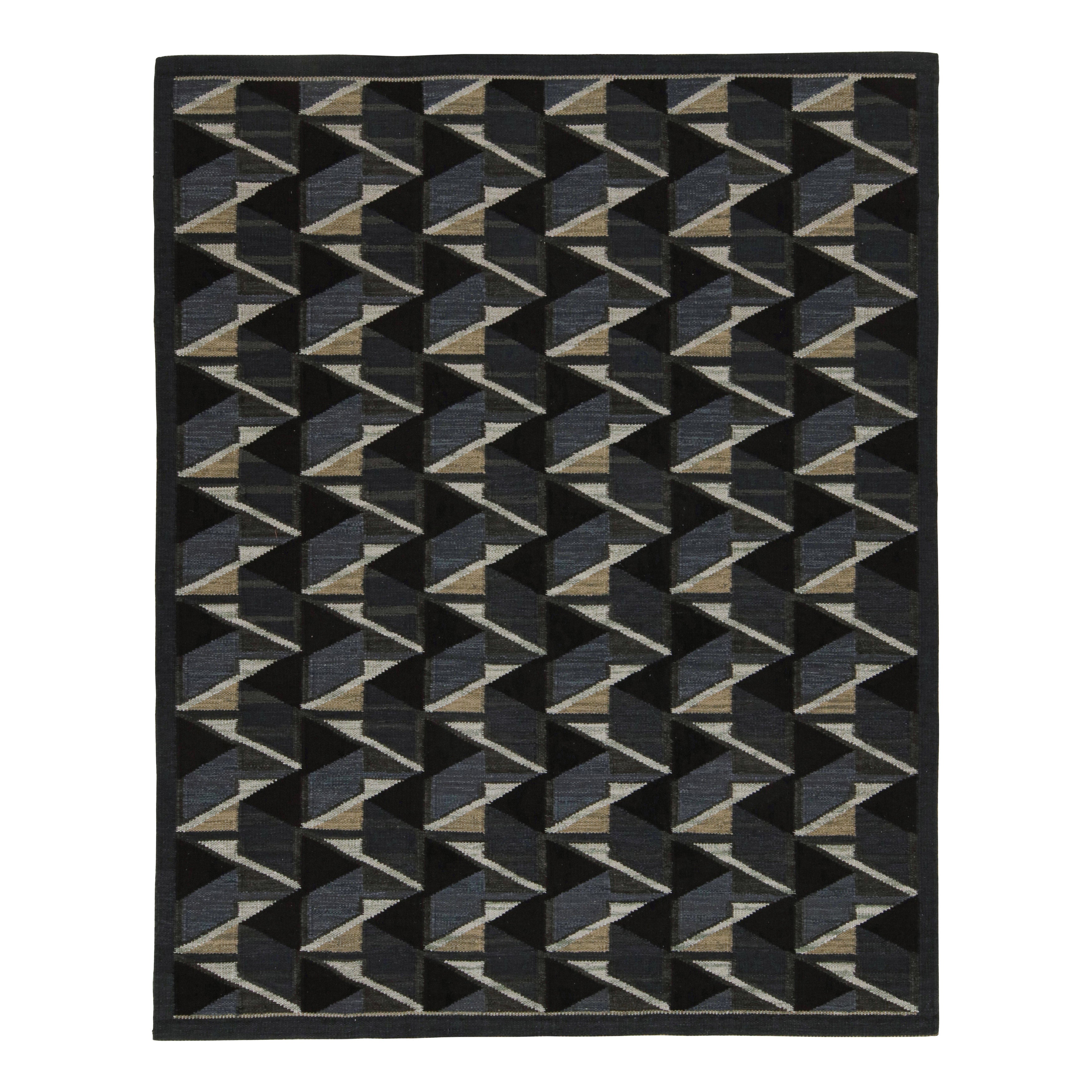 Stylish Black Geometric Swedish Flatweave Rug 8'2 x 10'1 - Perfect for Living Room, Bedroom & Office Decor