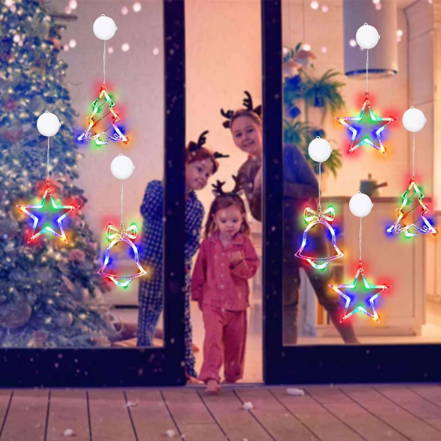 3PCS Christmas Window Lights Decorations - Battery Operated LED Star & Jingle Bell String Lights with Suction Cups for Indoor Fireplace, Tree & Holiday Decor - Perfect for Christmas, New Year & Winter Home Decoration