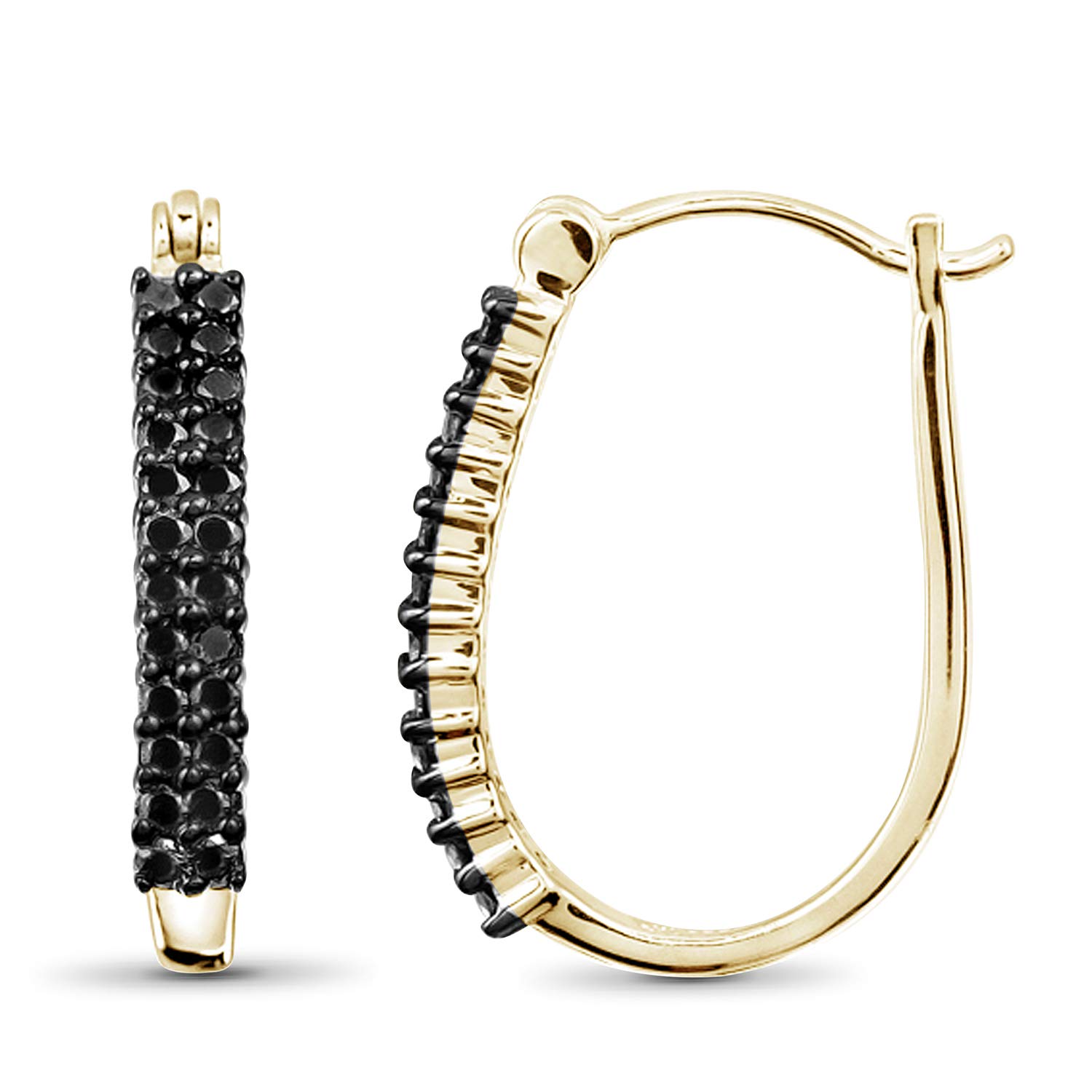 JEWELEXCESS 1-Carat Black Diamond Hoop Earrings for Women - 14k Gold Plated Sterling Silver Small Hypoallergenic Hoop Earrings - Perfect for Everyday Wear, Date Nights & Special Occasions
