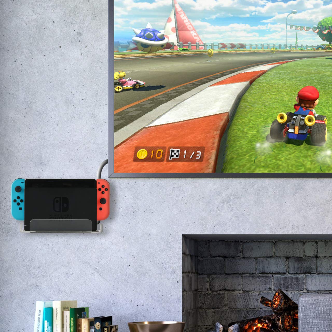 Nintendo Switch Dock Wall Mount Holder - Silky White & Transparent Adhesive Floating Shelf for Switch Console | Perfect for Bedroom, Living Room & Gaming Setup Space Saving Solution