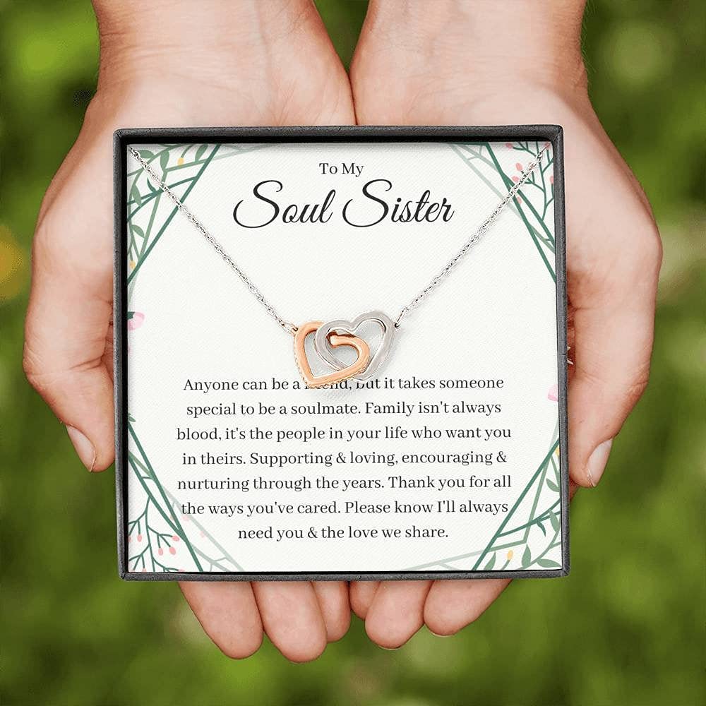 Personalized Interlocking Hearts Necklace - Soul Sister Gift for Sister in Law, Adoptive Sister & Step Sister | Best Friend BFF Jewelry for Birthdays, Anniversaries & Special Occasions