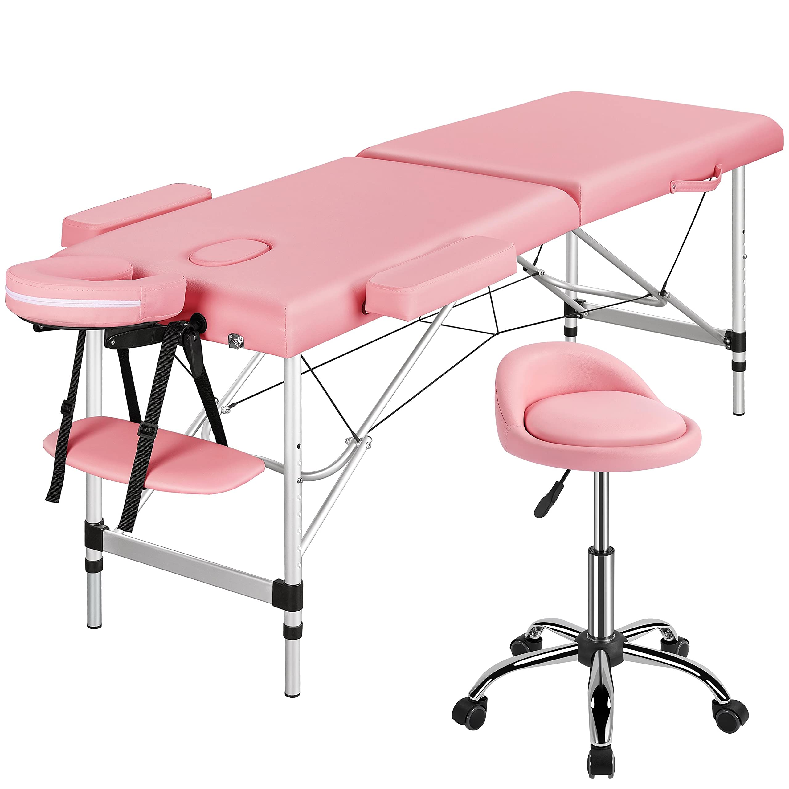 Professional Adjustable Aluminum Massage Table with Rolling Stool - Portable Spa Bed for Facial, Lash, Waxing & Physical Therapy - Perfect for Salon, Clinic & Home Use