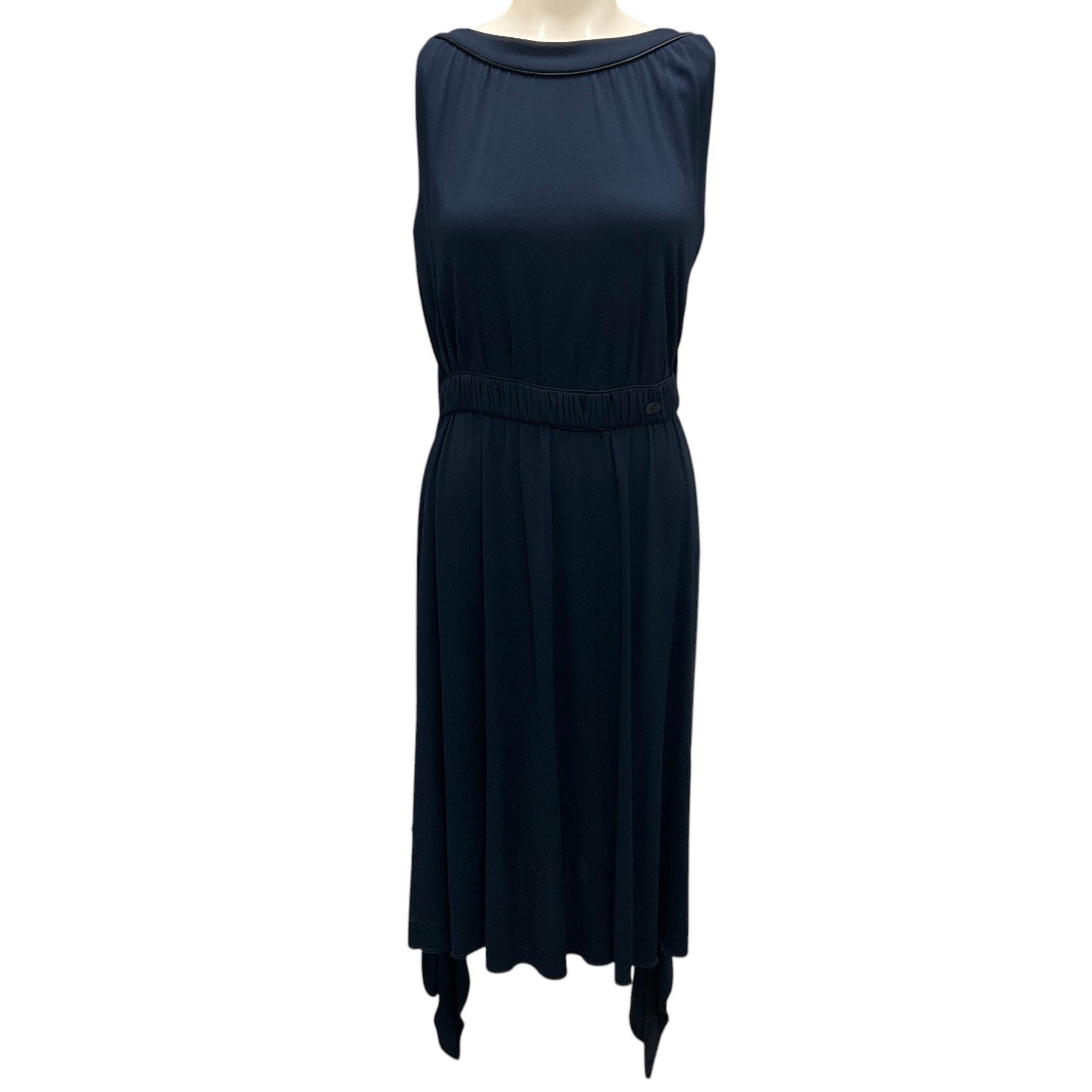 Chanel Navy Blue 2009 Draped Detail Sleeveless Jersey Dress - Vintage Designer Cocktail Dress for Evening Parties & Special Occasions