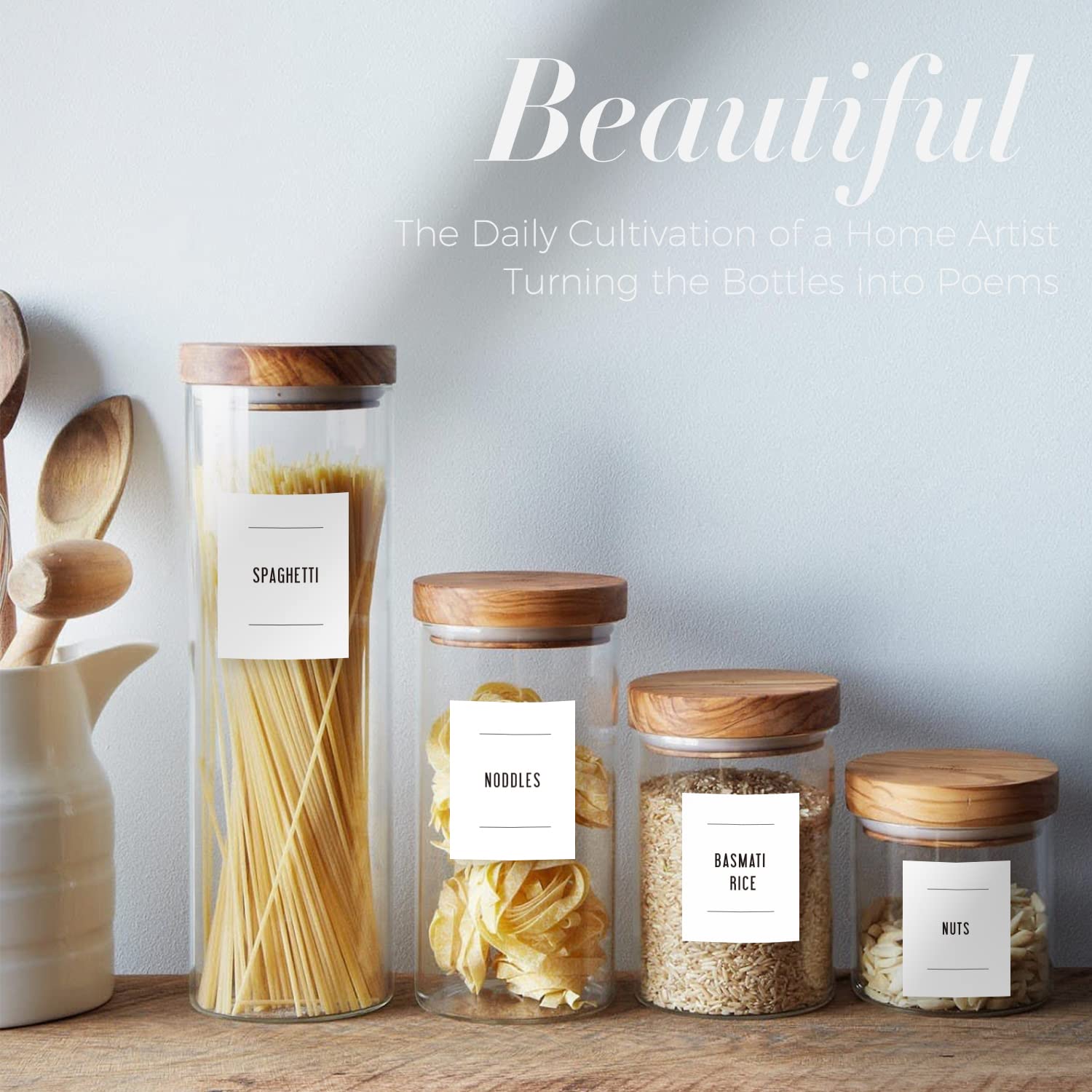 180 Minimalist Farmhouse Pantry Labels - White Matte Waterproof Stickers with Black Fine Line Text for Jars, Bottles & Canisters - Perfect for Kitchen Organization & Storage (Ideal for Spice Racks, Pantry Shelves & Home Canning)