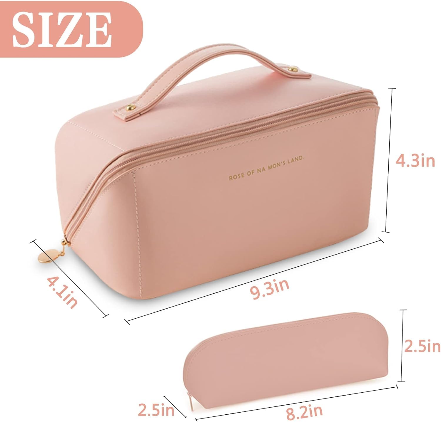 Waterproof Large Travel Makeup Bag for Women - Portable Cosmetic Organizer with Divider, Handle & Extra Pouch - Pink Toiletry Bag for Vacation, Gym, Business Trips & Daily Use