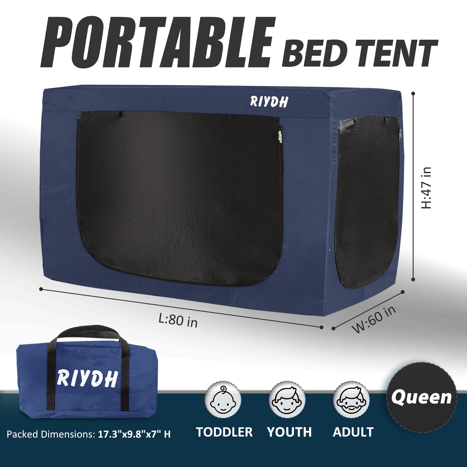 Queen Size Bed Canopy Tent - Portable Blackout Sleeping Tent for Adults & Kids, 93% Light Blocking with 3 Breathable Doors | Perfect for Indoor Camping, Privacy Space, and Cozy Bedroom Retreats