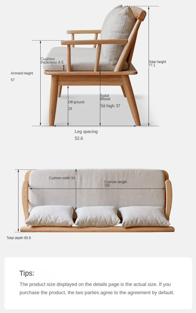 Premium Oak Solid Wood Windsor Sofa - All-Season Comfort for Living Room, Bedroom & Office - Winter & Summer Dual Use Design for Year-Round Relaxation