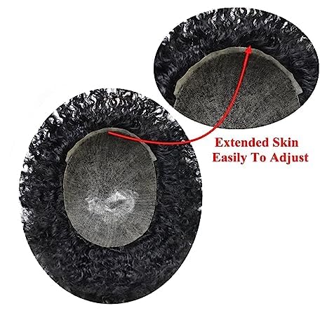 100% Human Hair Afro Toupee for Black Men - African American Curly Hair System with Injected PU Base (6mm Afro Wave, Jet Black) | Perfect for Daily Wear, Cosplay & Special Events