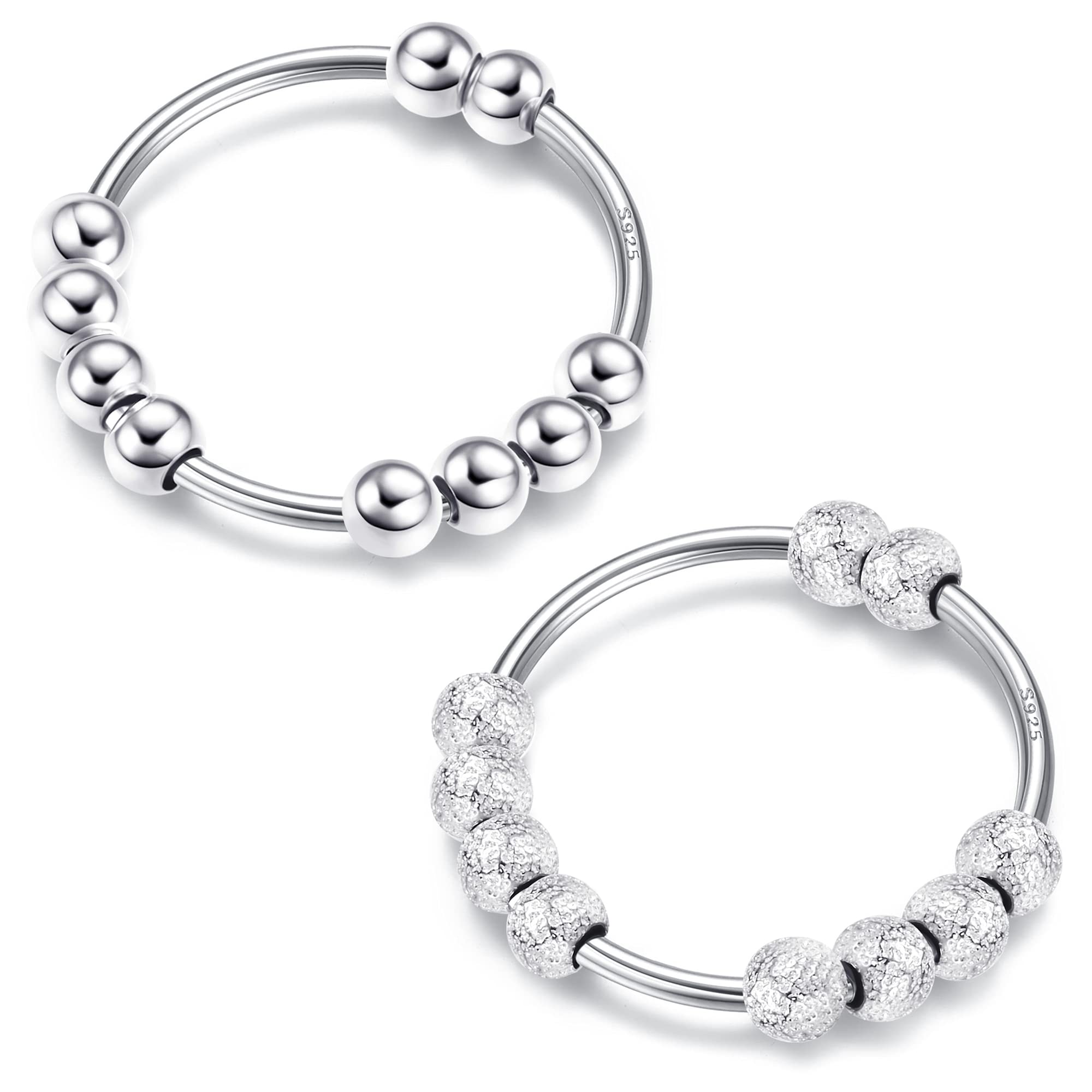 925 Sterling Silver Anxiety Ring for Women & Men - Dainty Bead Spinner Fidget Ring for Stress Relief & Focus - Perfect for Anxiety, ADHD, OCD & Nervous Habits - Office, School & Travel Essential