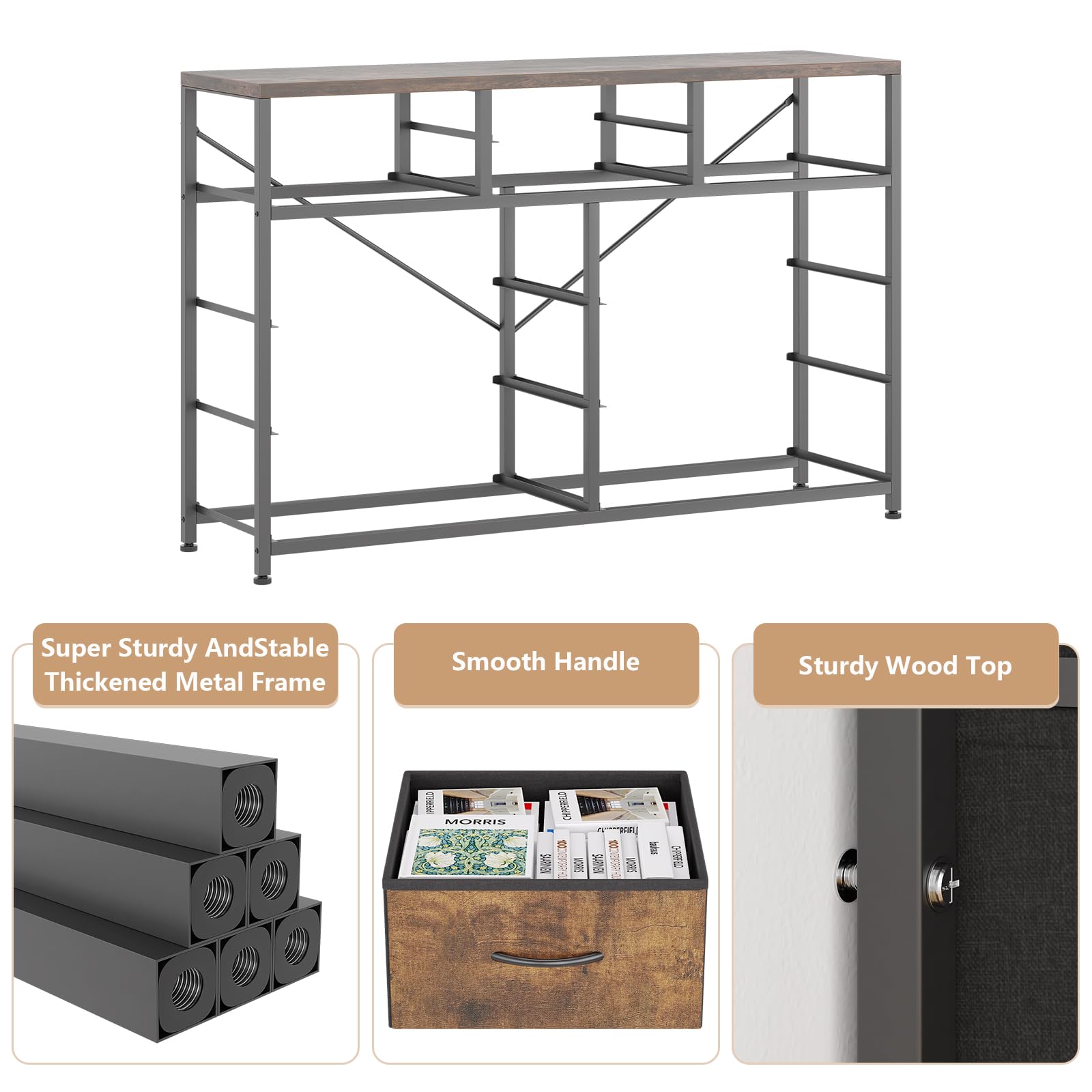 Jojoka 10-Drawer Wide Dresser with Steel Frame & Wood Top - Rustic TV Stand Entertainment Center, Fabric Storage Cabinet for Bedroom, Hallway, Nursery & Closet Organization | Perfect for Small Space Living & Home Decor
