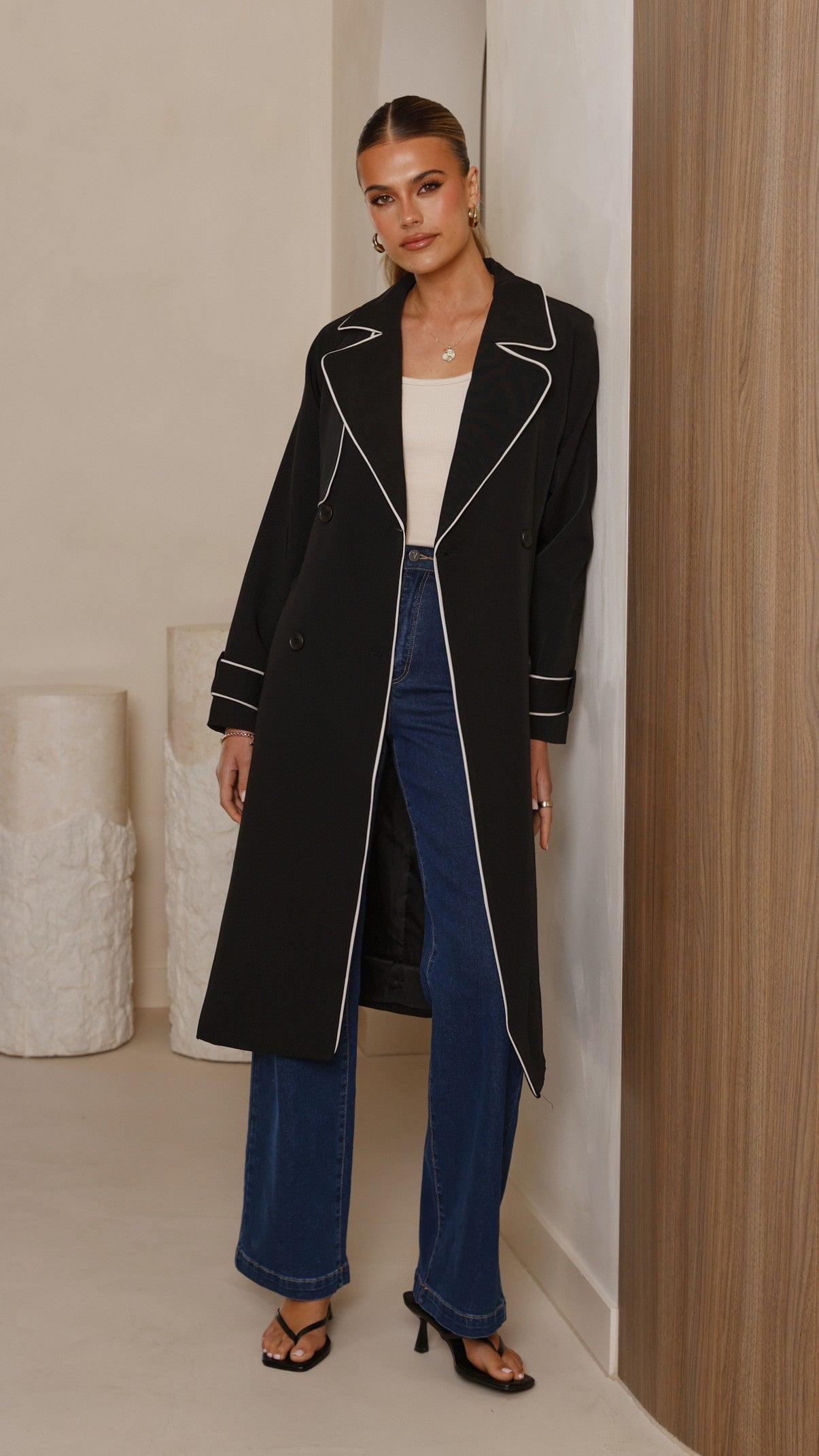 Blanca Trench Coat for Women - Classic Black Waterproof Long Coat | Perfect for Office, Travel & Fall Fashion
