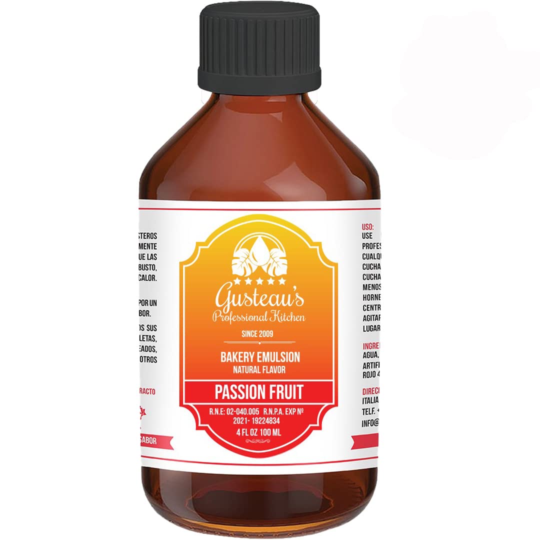 Gusteau's Passion Fruit Flavor Bakery Emulsion - 4 fl oz (100ml) Alcohol-Free, Sugar-Free, Kosher Certified for Baking, Frosting & Dessert Making - Perfect for Cakes, Cookies & Pastries
