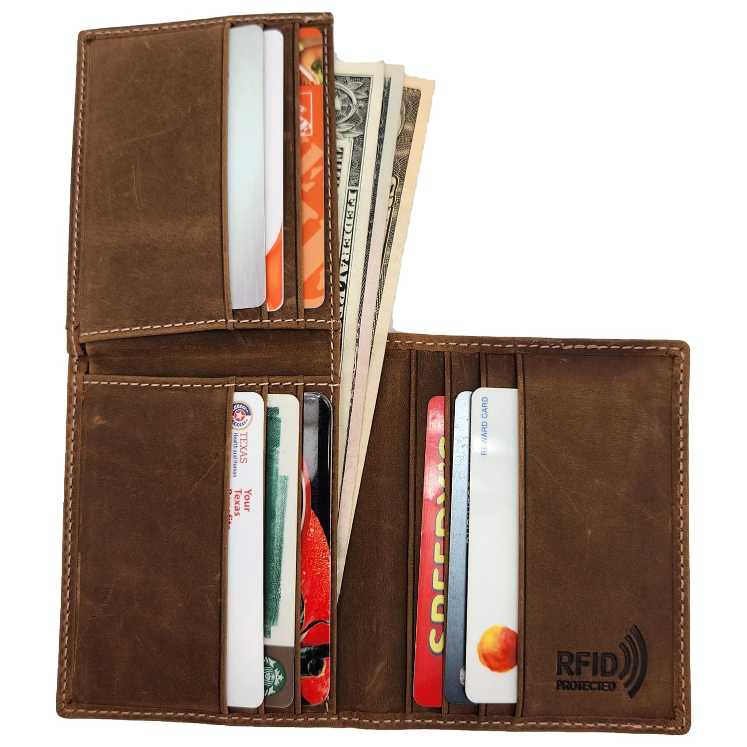 RFID Blocking Slim Leather Wallet for Men - L-Fold Bifold/Trifold Design with Card Window & ID Holder (J700LF, Rustic Brown) - Perfect for Everyday Carry, Travel & Business Use