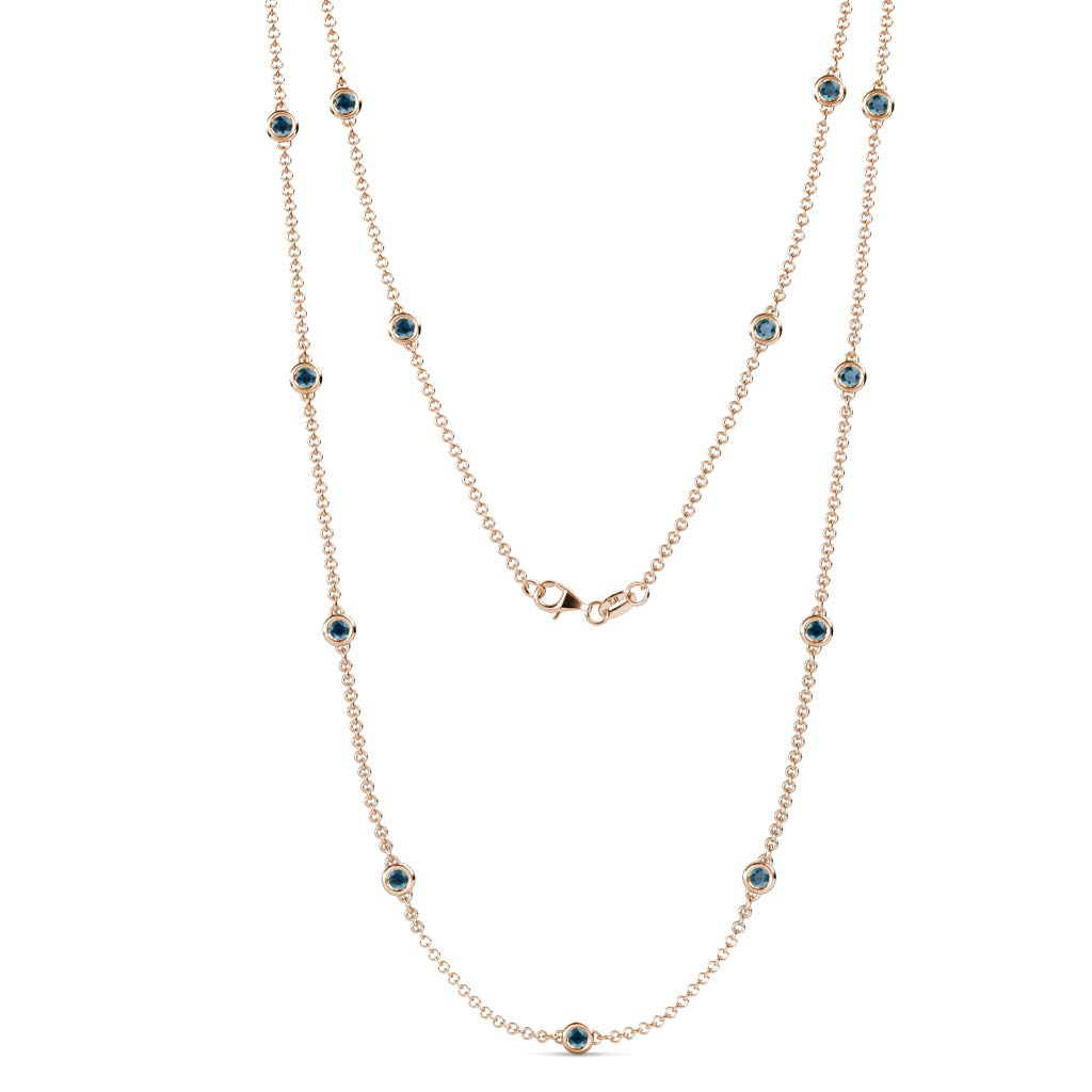 13 Station London Blue Topaz Cable Necklace - 1.40ctw 14K Rose Gold with 18