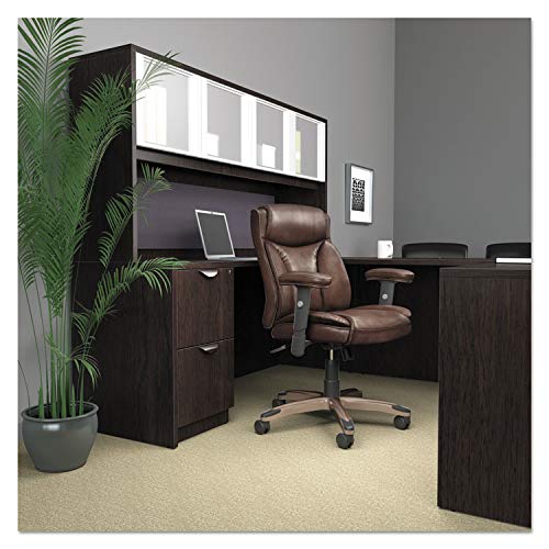 Alera RL4319E Reception Lounge Series Guest Chair - Espresso/Black Leather - Comfortable Office Waiting Room Chair for Reception Areas, Lobbies & Guest Seating