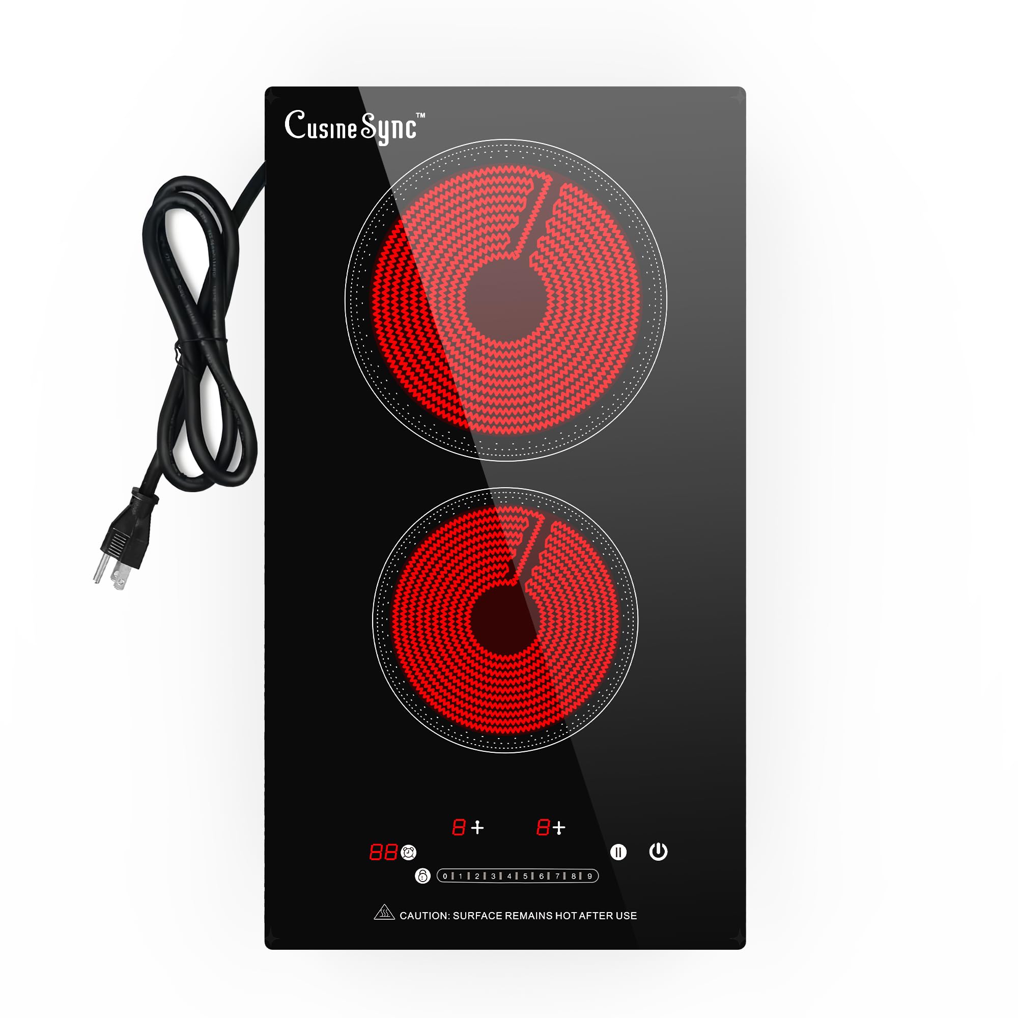 2 Burner Electric Cooktop - 12 Inch Portable Induction Stove with 9 Power Levels, Touch Control, Timer & Child Lock | Countertop & Built-In Kitchen Solution | Perfect for Small Apartments, RVs & Outdoor Cooking (110-120V)