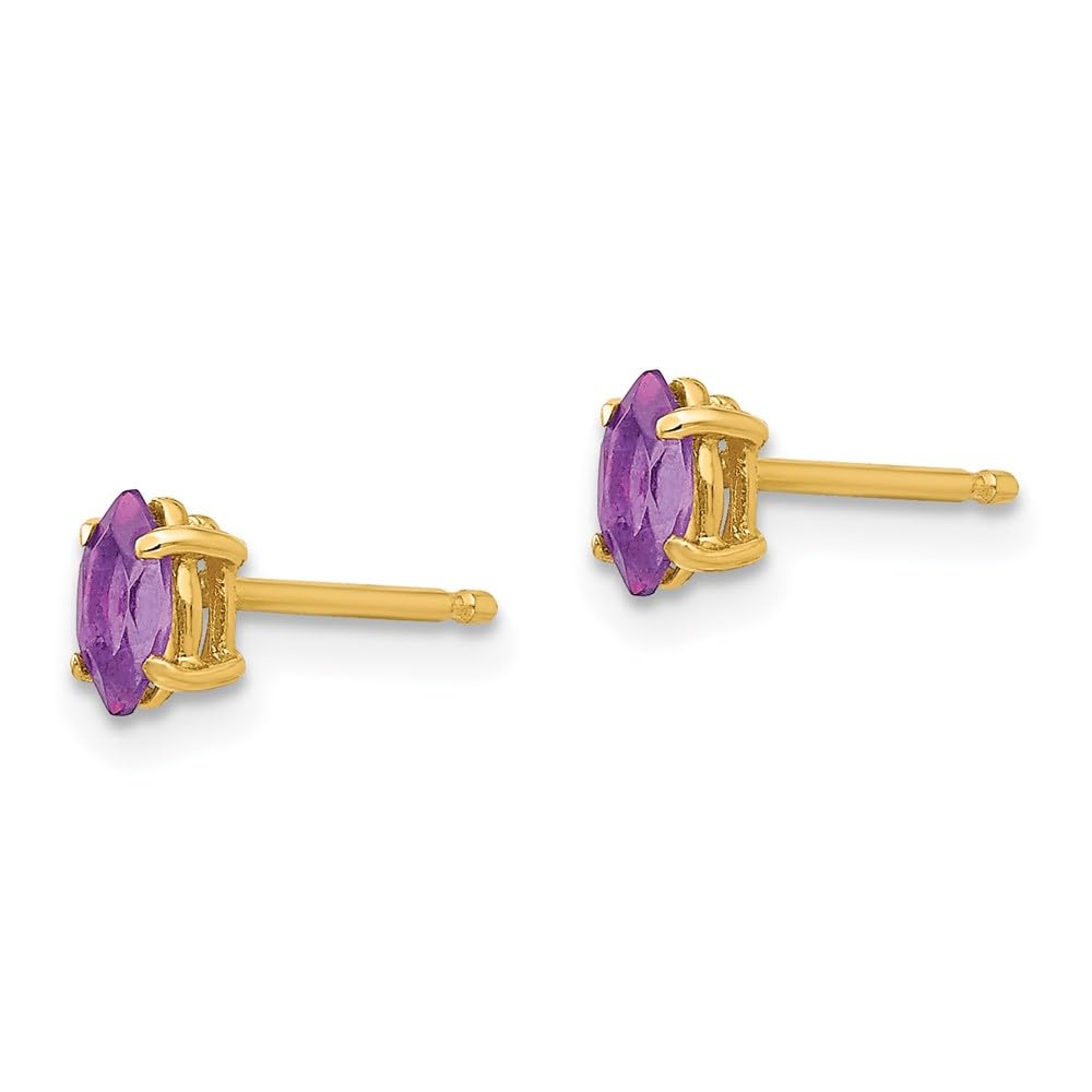 14K Yellow Gold Marquise Amethyst Stud Earrings for Women - Dainty Fine Jewelry Gift for Her (5x2.5mm) - Perfect for Valentine's Day, Anniversary & Birthday Presents