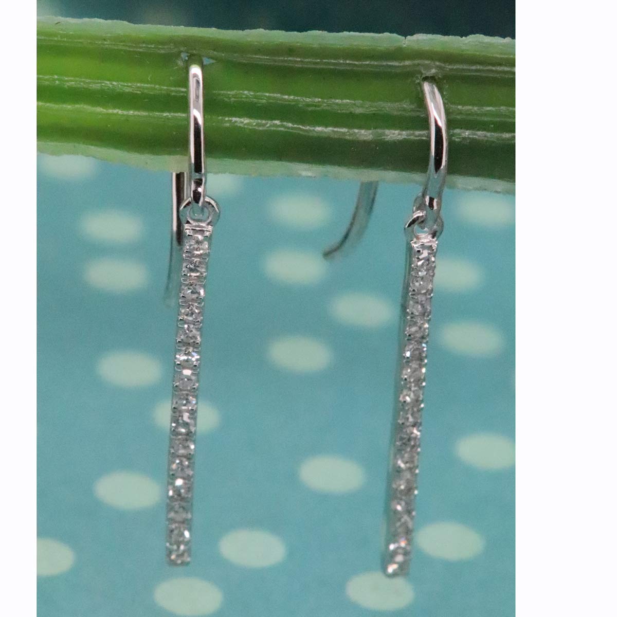 10K Solid Gold Round White Diamond Vertical Bar French Wire Dangle Earrings for Women - Elegant Dazzlingrock Collection | Perfect for Weddings, Parties & Special Occasions