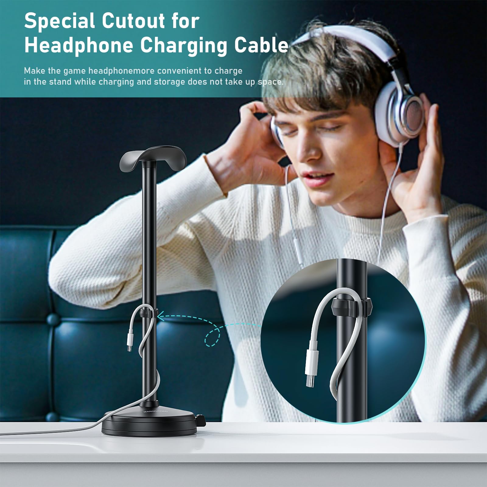 Premium Aluminum Headphone Stand with Anti-Slip Heavy Base & Suction Cup - Universal Desktop Headset Holder for AirPods Max, AirPods Pro, Sony, Beats, Bose, Sennheiser, HyperX, Razer - Perfect for Gaming Setup, Office Desk & Home Organization