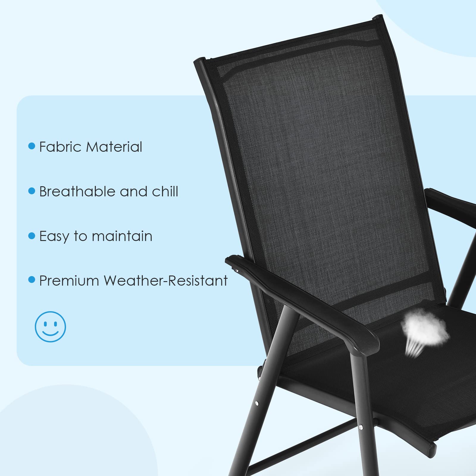 SAFSTAR Folding Patio Chairs Set of 2 - Portable Outdoor Lounge Chairs with Armrests for Garden, Backyard, Poolside & Camping - Lightweight & Durable Black Lawn Chairs