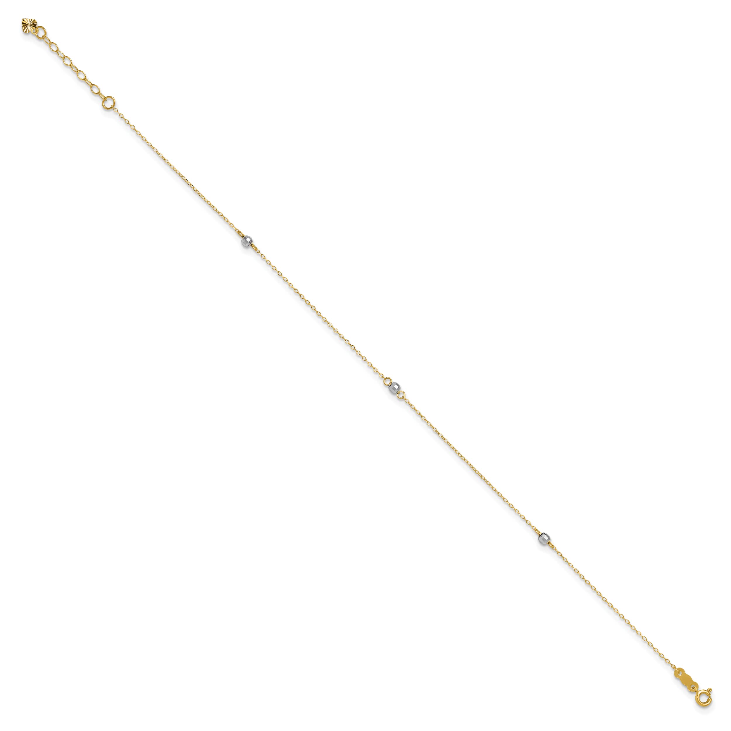 14K Gold Two-Tone Mirror Bead Anklet with 1 Inch Extension - Elegant Adjustable Ankle Bracelet for Women, Perfect for Beach, Summer Outfits & Special Occasions
