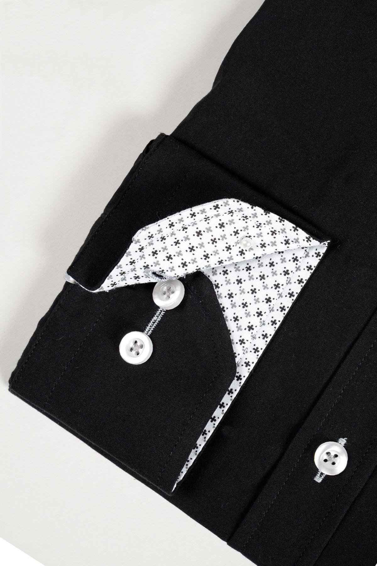 SERGIO Men's Black Long Sleeve Dress Shirt - Slim Fit Formal Business Shirt for Office, Wedding & Special Occasions
