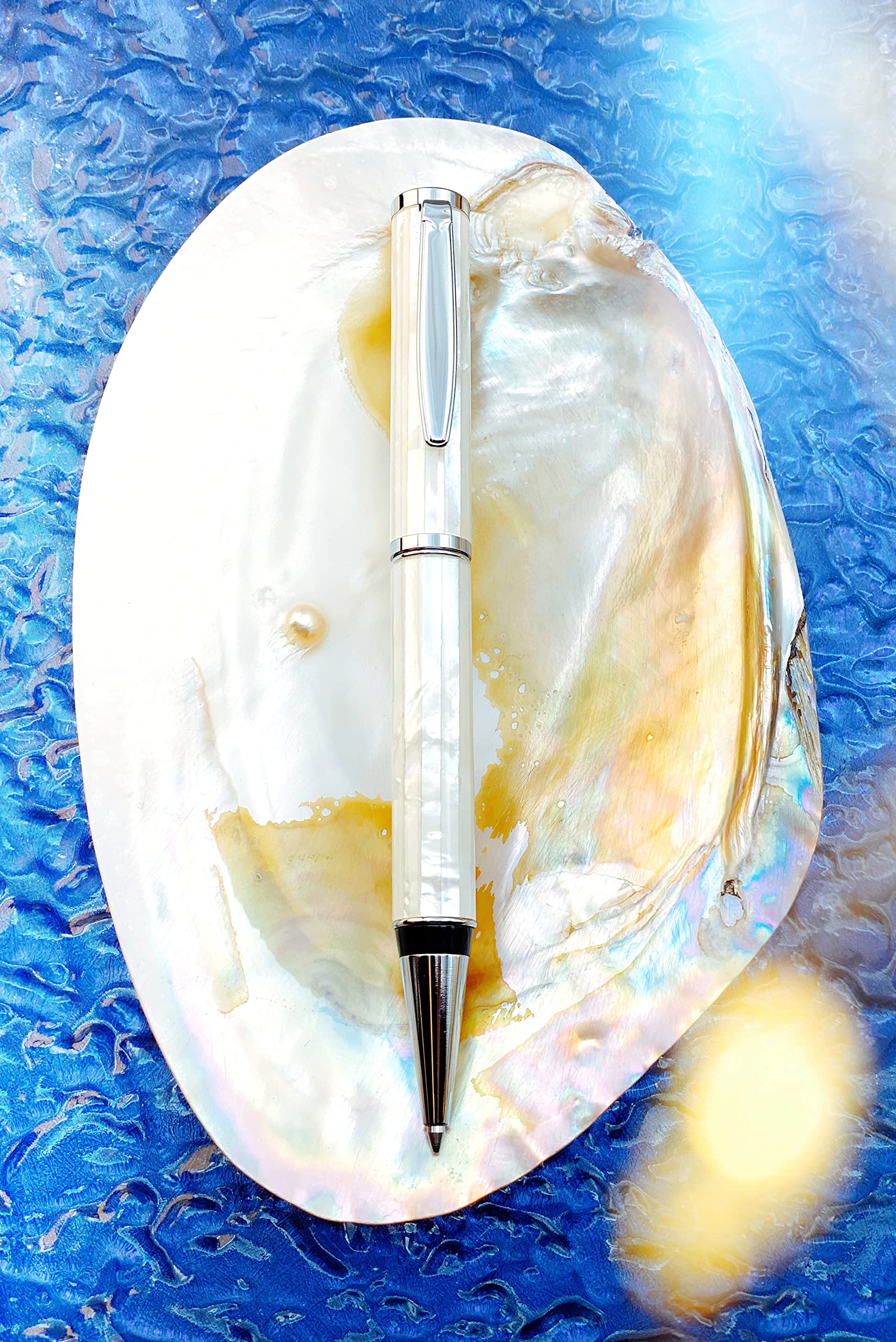 LACHIEVA LUX Handcrafted Mother of Pearl Ballpoint Pen with German P900M Refill - Luxury White Shell Executive Writing Pen for Men & Women in Premium Gift Box - Perfect for Office, Business Gifts & Special Occasions