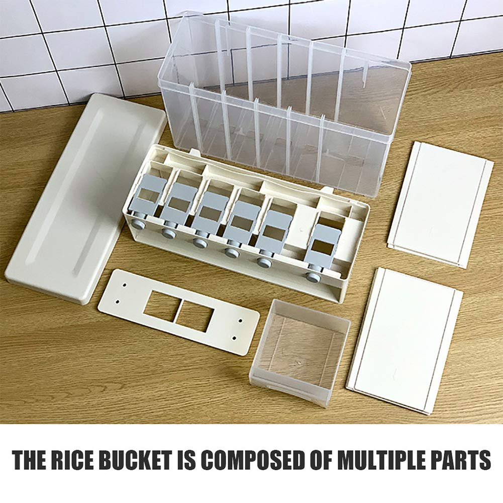 6-Grid Wall-Mounted Whole Grain Rice Storage Container - Dry Food Dispenser for Rice, Cereals & Dried Fruits | Space-Saving Kitchen Organizer for Pantry & Countertop Use