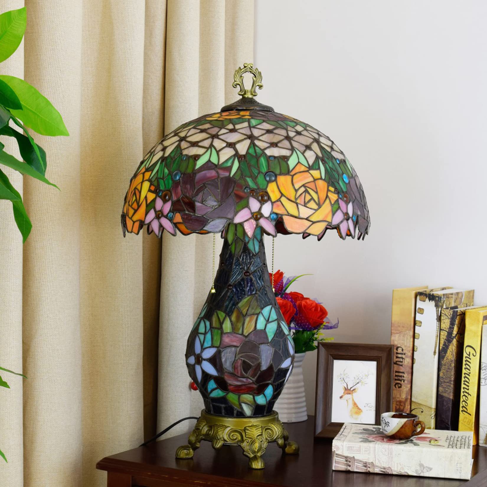Tiffany Rose Blossom Stained Glass Table Lamp - 16