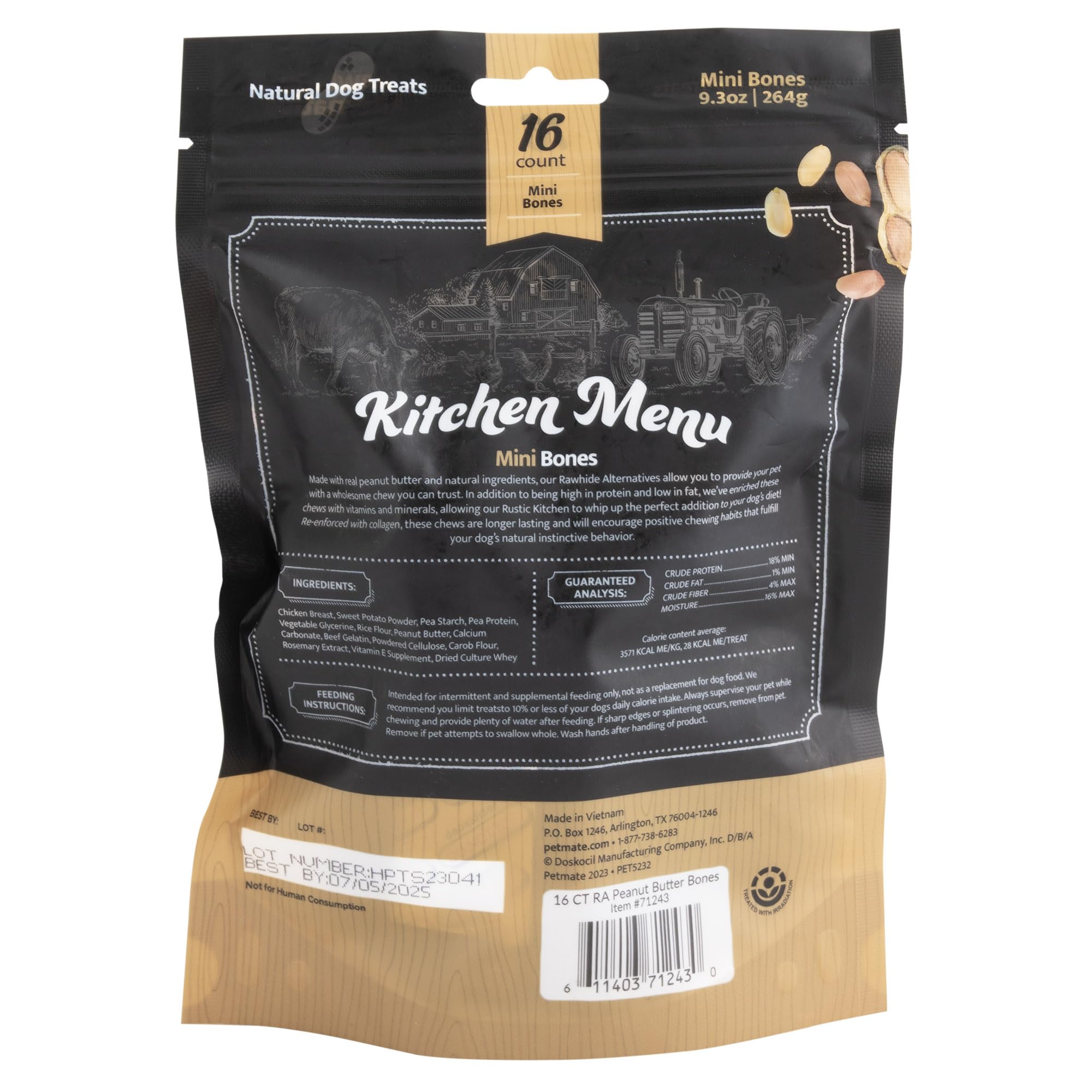 **Natural Peanut Butter Dog Treats Mini Bones (16 Count) - Collagen Smart Bones for Small & Medium Dogs, Healthy Rawhide Alternative, Crunchy Collagen Sticks - Perfect for Training, Rewards & Dental Health**
