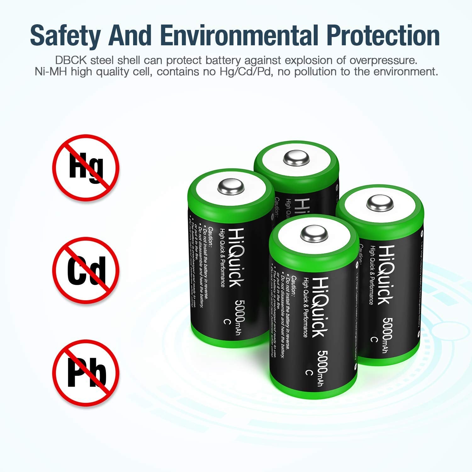 Hiquick C NiMH Rechargeable Batteries 1.2V 5000mAh - Long Lasting Power for Flashlights, Toys, and Electronic Devices