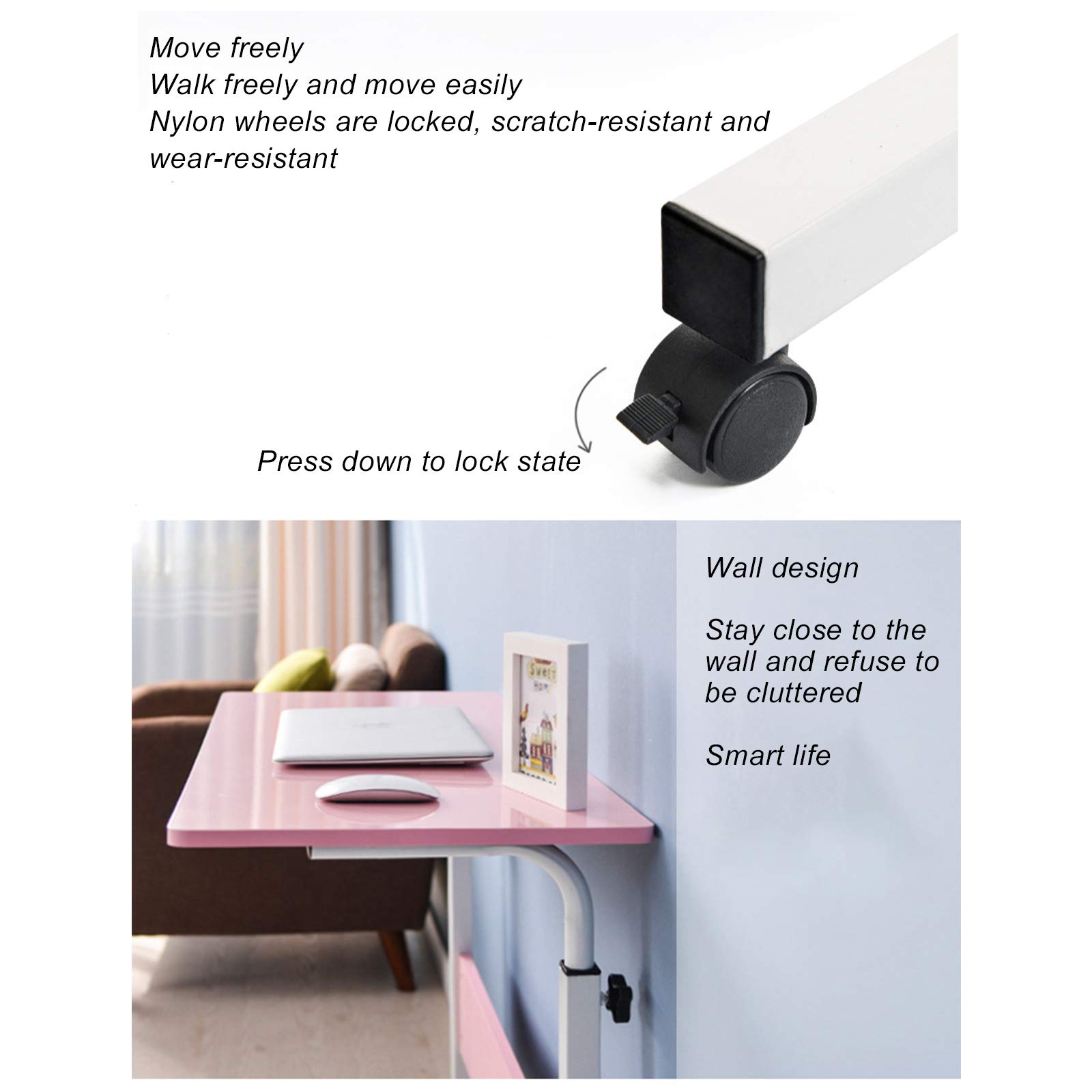 QWEASDF Adjustable Mobile Laptop Desk with Wheels - Portable Sofa Side Table, Rolling Computer Stand for Home Office & Bedroom - Perfect for Working from Couch, Under Bed Storage & Small Space Organization