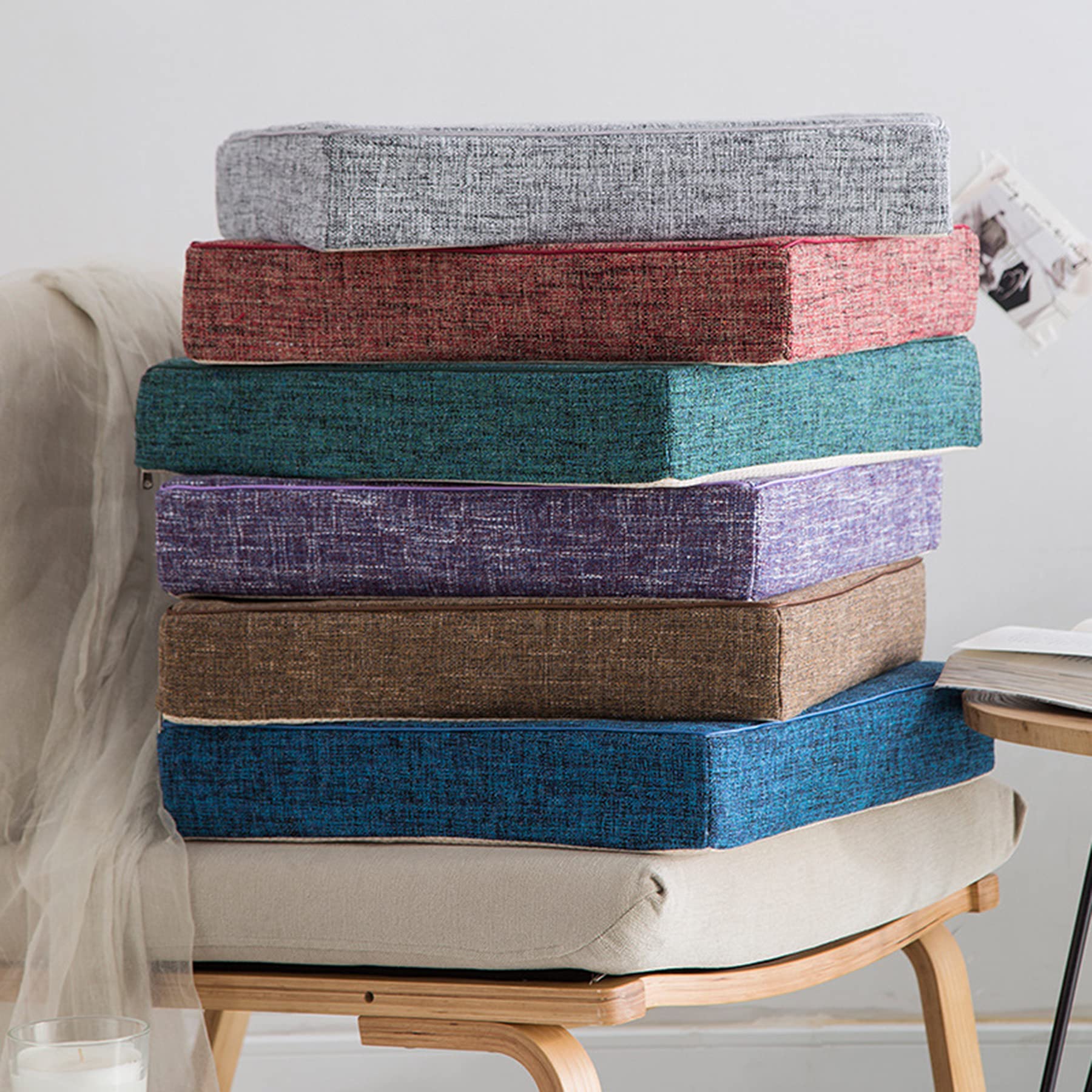 Square Chair Cushion - 5cm Thick Non-Slip Dining Chair Seat Pad - 50x50cm Wine Red - Perfect for Kitchen Stools, Garden, Indoor & Outdoor Use