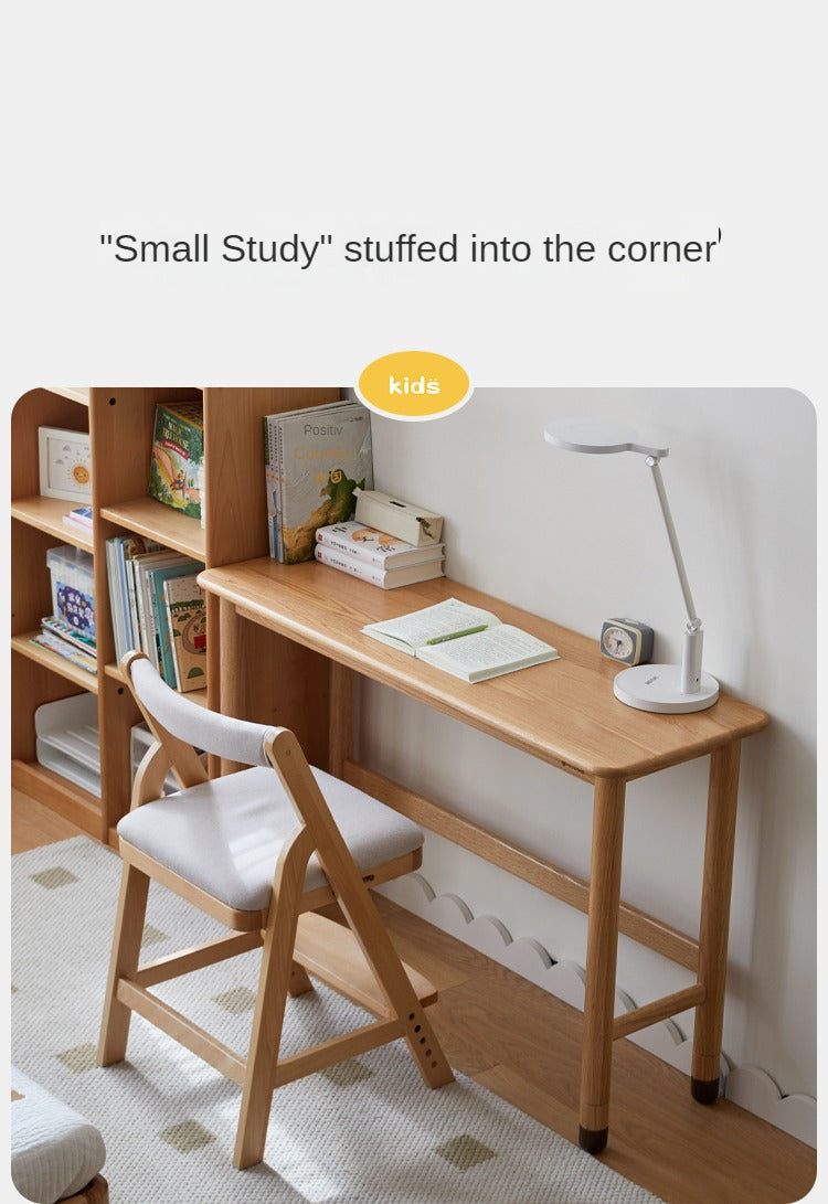 Solid Oak Wood Adjustable Height Study Desk - Narrow L-Shaped Home Office Desk for Small Spaces | Perfect for Remote Work, Online Classes & Crafting
