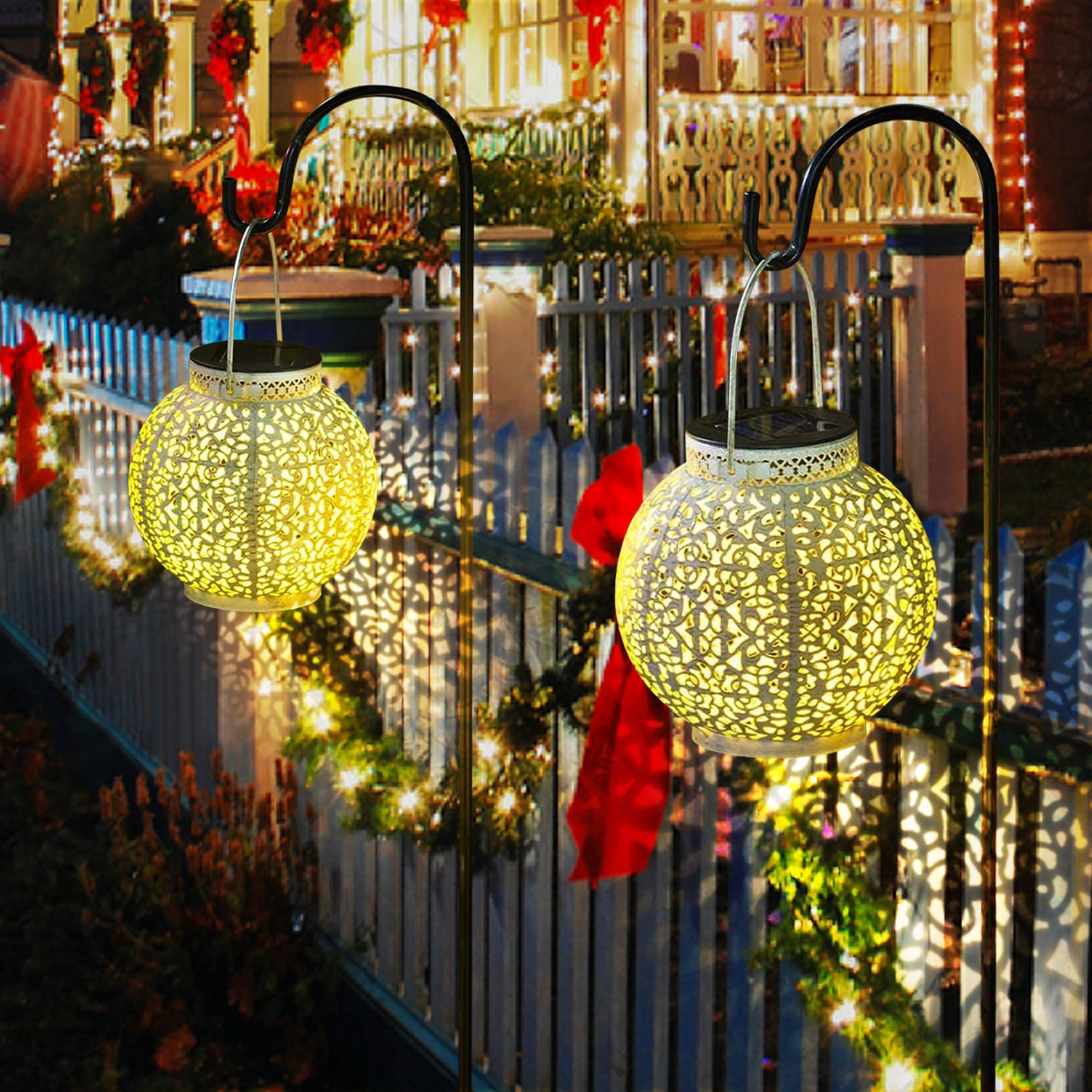 Solar Lanterns Outdoor Waterproof - Metal Retro Garden Lights for Patio, Yard, Pathway - Perfect Gift for Mother's Day, Birthday (White, Set of 2) - Ideal for Camping, Backyard Decor, Wedding & Holiday Lighting