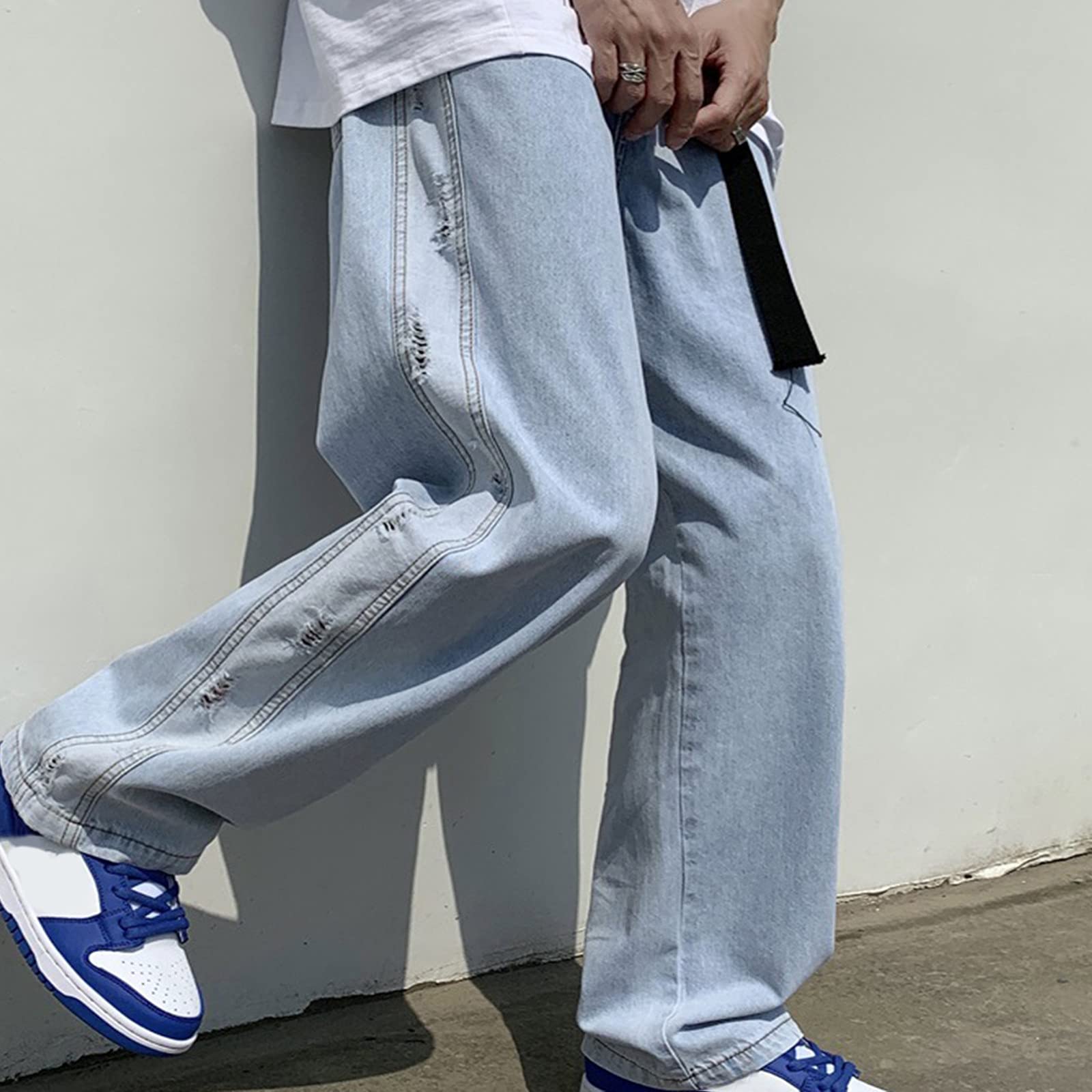 Men's Loose Fit Wide Leg Jeans - Plus Size Light Blue Denim Pants for Street Fashion | Casual Wear & Everyday Comfort