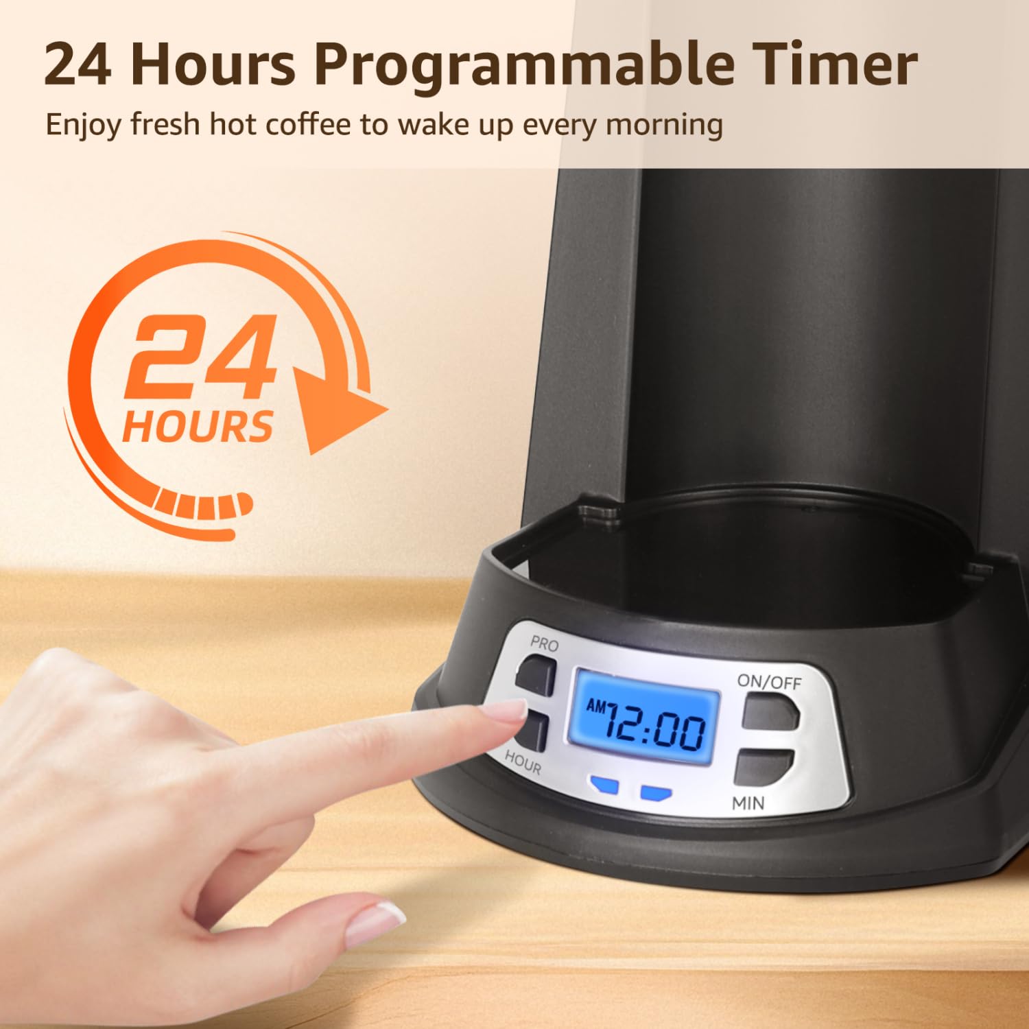 Aigostar Single Serve Coffee Maker for K-Cup & Ground Coffee - 24H Programmable Timer, 6-14 Oz Brew Size, Fast Brewing Capsule Machine with Self-Cleaning Function, Fits Travel Mugs - Perfect for Home, Office & Dorm Use