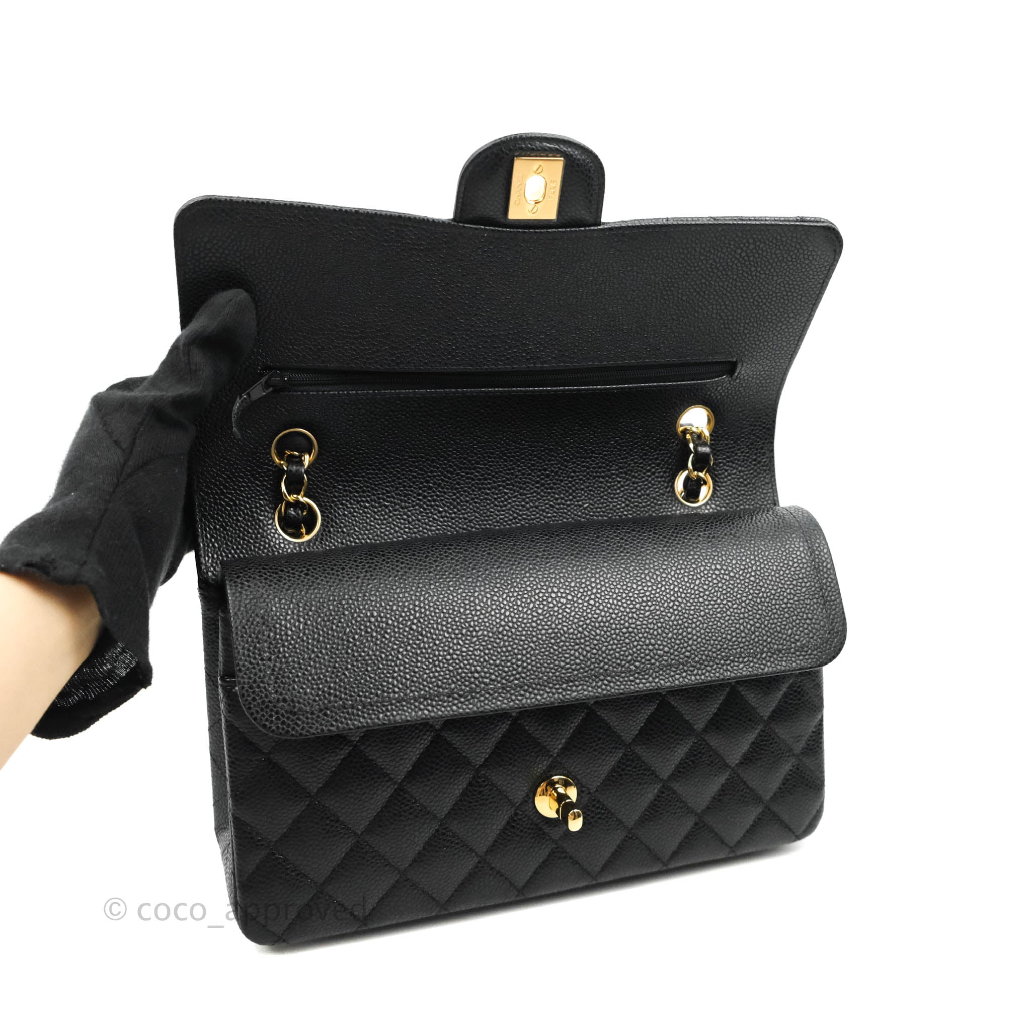 Chanel Classic Medium Double Flap Bag in Black Caviar Leather with Gold Hardware - Luxury Designer Handbag for Women, Perfect for Work, Evening Events & Everyday Use