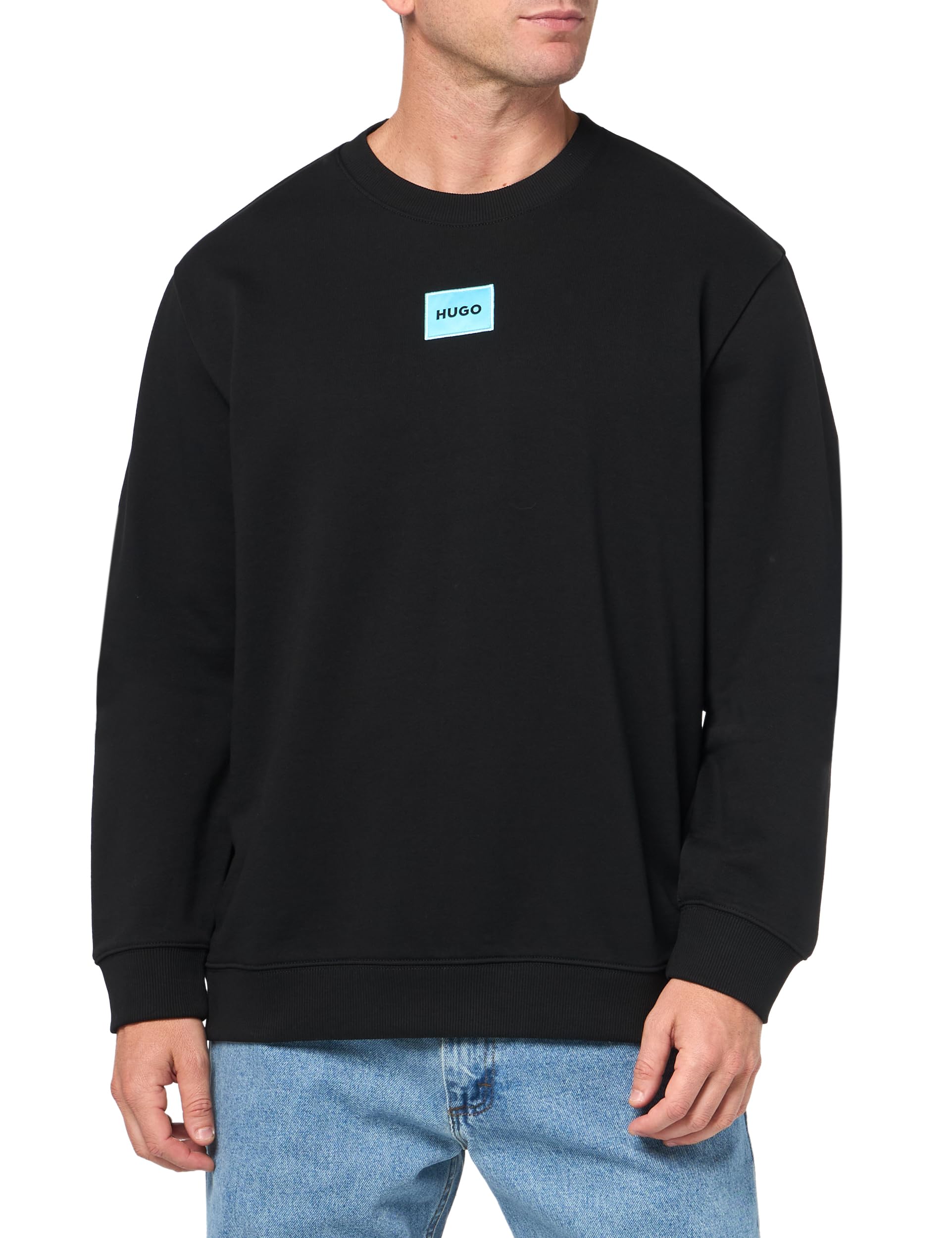 HUGO Men's Regular Fit Square Logo Jersey Sweatshirt - Comfortable Cotton Pullover for Casual Wear, Street Style & Everyday Outfits